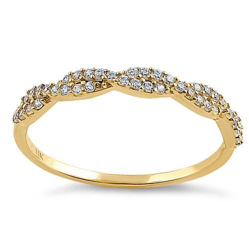 14K Yellow Gold Twist Round Clear Cubic Zirconia Ring for Women - Elegant CZ Engagement & Wedding Band - Perfect for Anniversaries, Prom, and Special Occasions