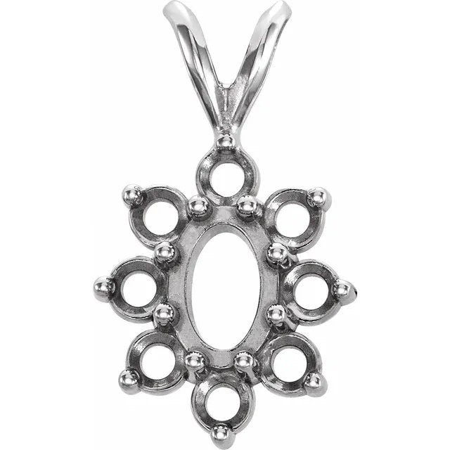 14Kt Solid Yellow or White Gold 6x4mm Oval Cluster Pendant Setting - Handcrafted in USA - Perfect for Necklaces, Jewelry Making & Gift Giving