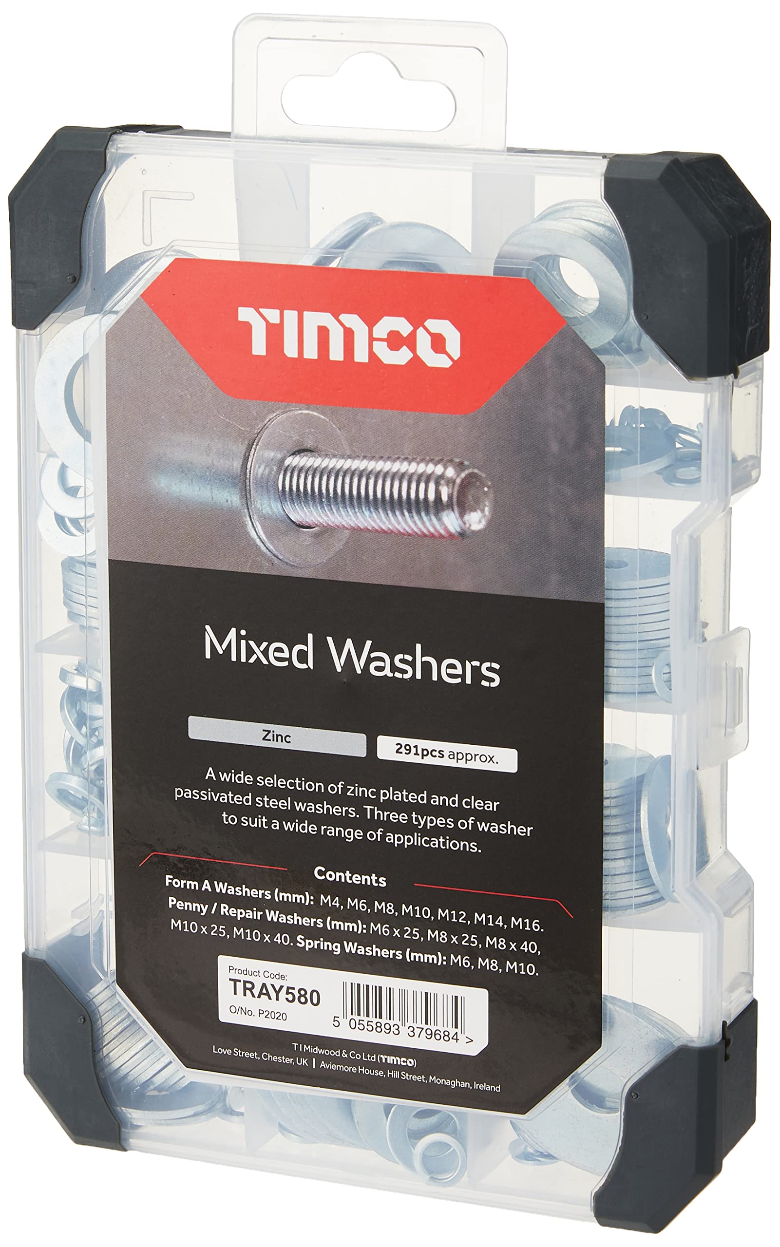 TRAY580 Zinc Washers Assortment - 291pcs Mixed Size Hardware Tray for Plumbing, Automotive & DIY Projects