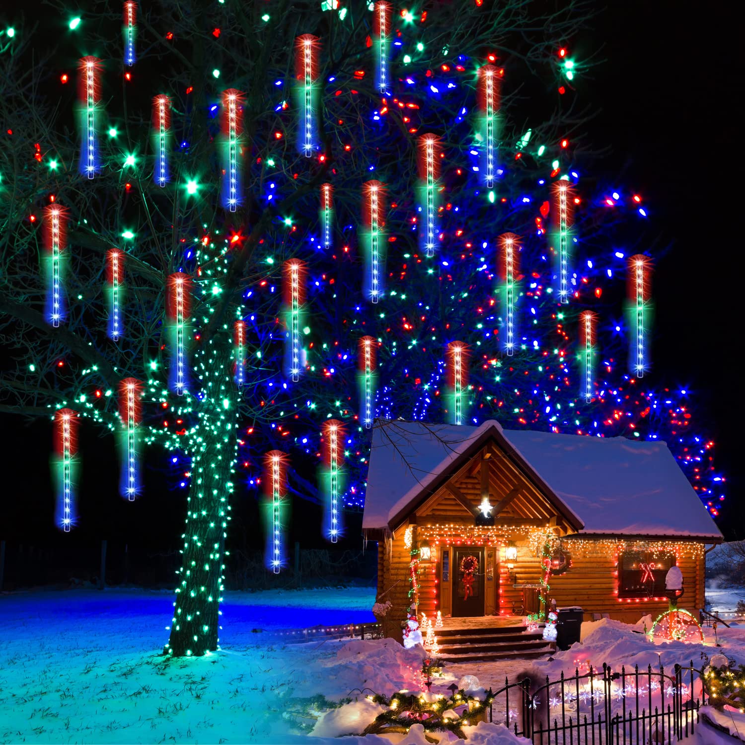 Meteor Shower LED String Lights - 11.8 Inch Waterproof Falling Rain Lights with 8 Tubes & Double-Sided SMD Beads - Curtain Lights for Garden, Bar, Halloween & Christmas Decor - Perfect for Outdoor Parties, Wedding Decorations and Holiday Lighting