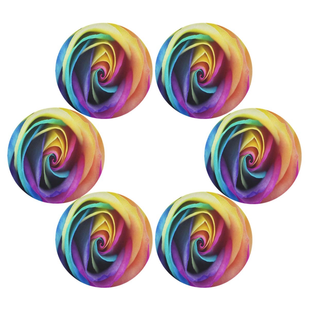 Blueangle Rainbow Rose Placemats - Set of 4 Round Non-Slip Table Mats for Dining, Heat Resistant & Decorative - Perfect for Kitchen, Restaurant, and Party Decor