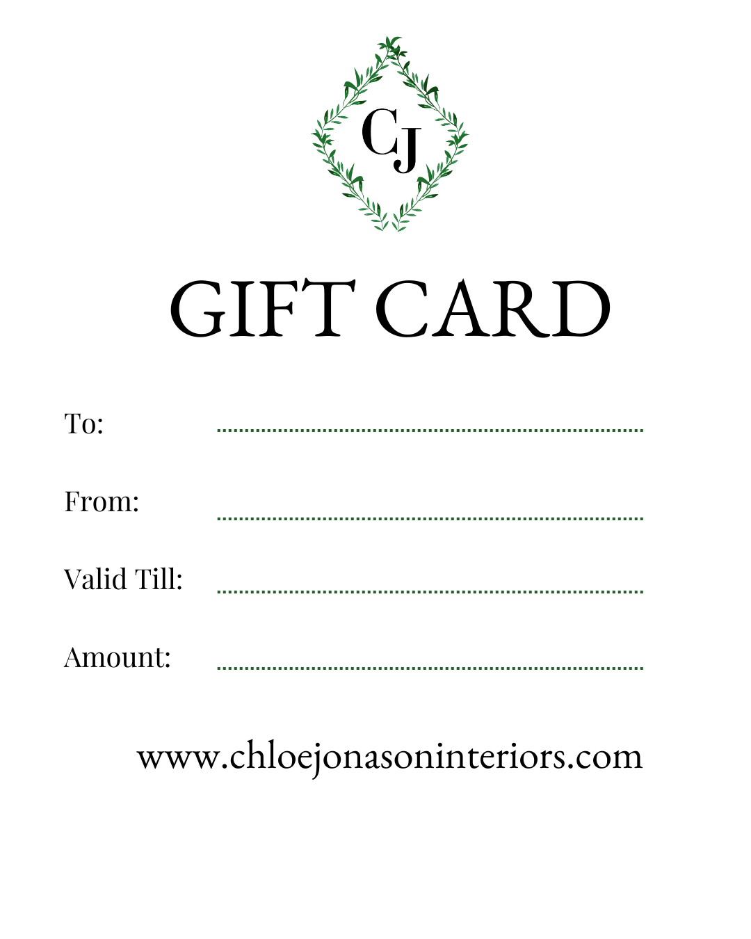 Chloe Jonason Interiors Gift Card - Perfect for Home Decor, Housewarming & Interior Design Enthusiasts | Ideal for Birthdays, Weddings & Special Occasions