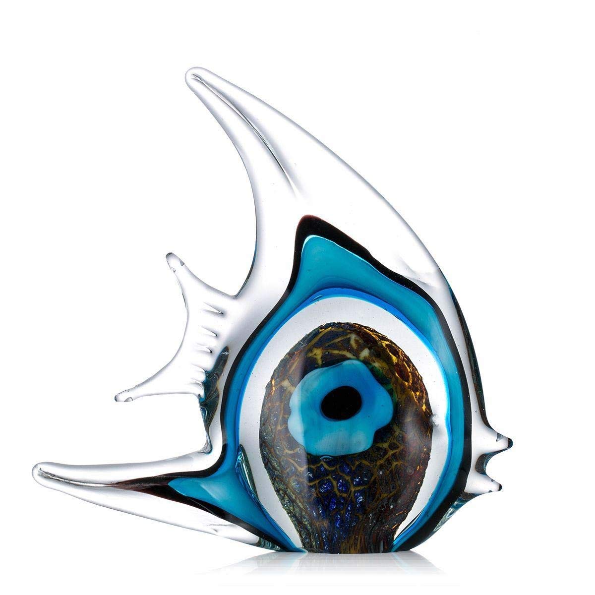 DLVKHKL Blue Stripe Tropical Fish Glass Sculpture - Handmade Glass Figurine for Home Decor, Aquarium & Office Desk Decoration | Perfect Gift for Fish Lovers & Interior Design