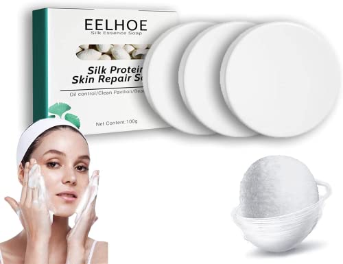 Brightening & Whitening Collagen Milk Soap with Silk Protein - Acne & Cellulite Treatment for Face & Body - Skin Repair, Firming & Lightening (3-Pack, Round) - Perfect for Daily Skincare & Spa Treatments