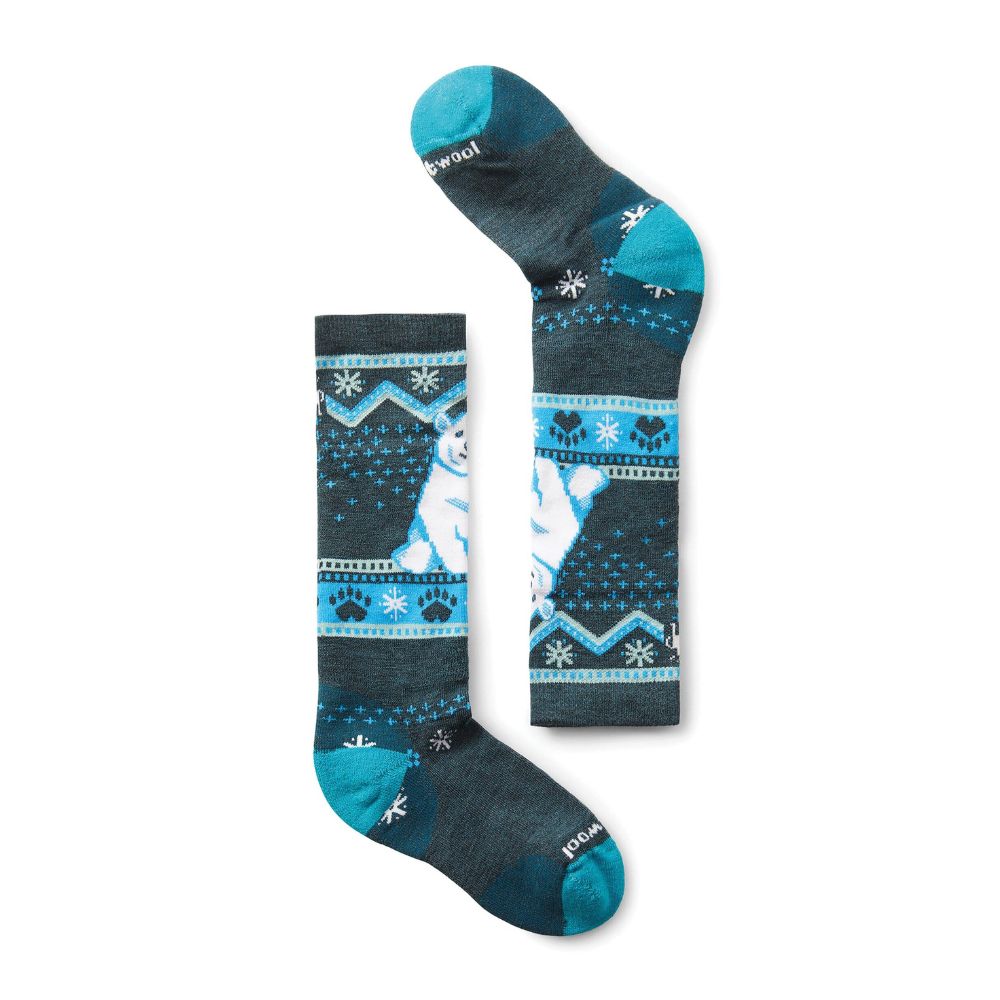 Smartwool Kids Ski Socks - Full Cushion Polar Bear Design in Twilight Blue - Warm Winter Socks for Snowboarding & Outdoor Activities