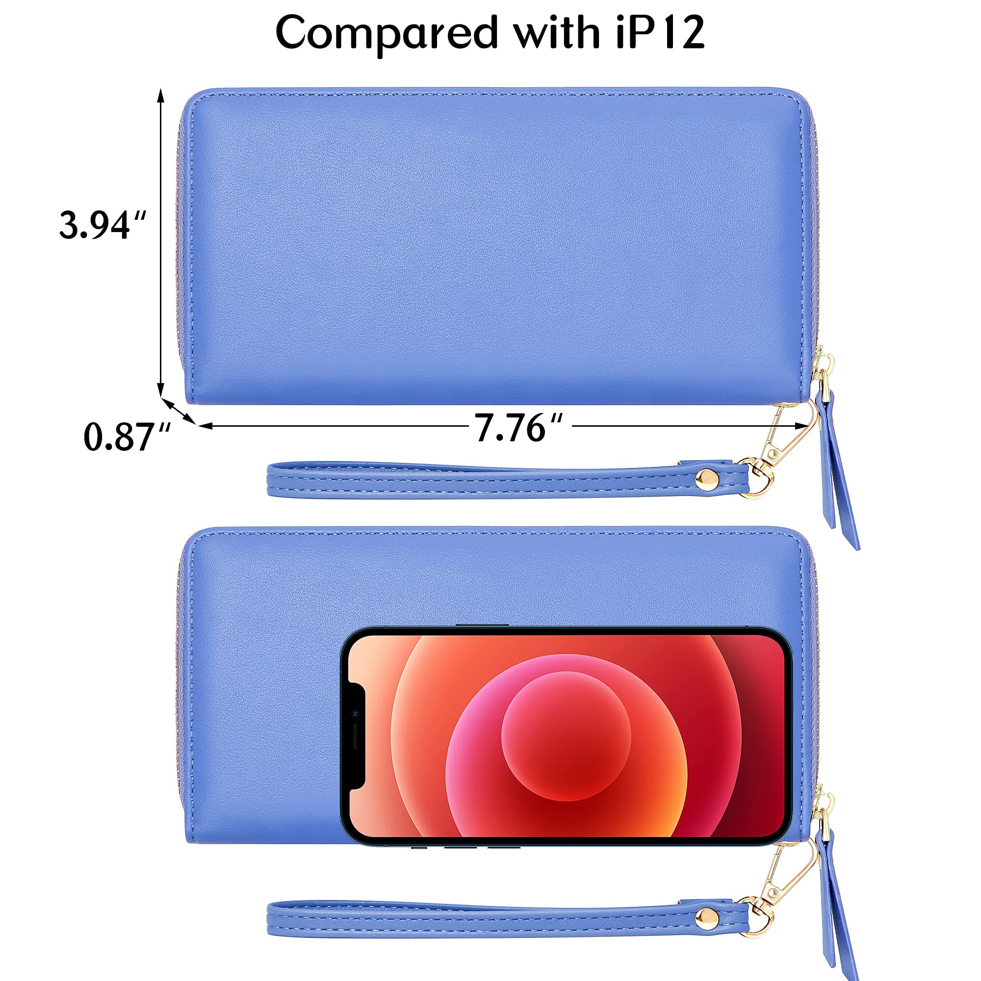 Women's RFID Blocking Large Capacity Zip Around Wallet - PU Leather Credit Card Holder with Wristlet, Travel Purse for Everyday Use & Business Trips