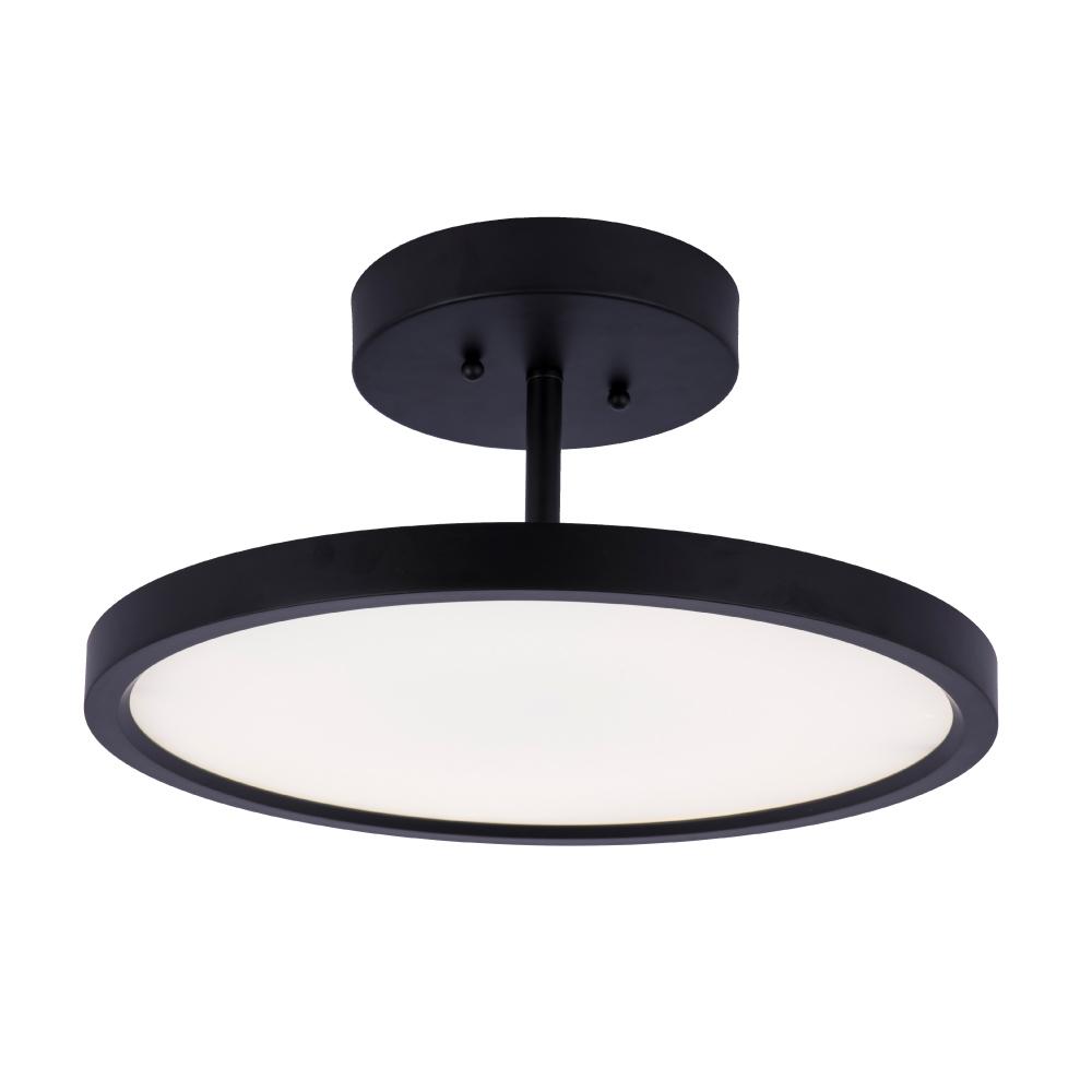 28W Round LED Semi Flush Mount Ceiling Light Fixture - Matte Black with White Acrylic Shade - 1950LM Bright Dimmable Lighting - Perfect for Bedroom, Kitchen, Hallway & Living Room