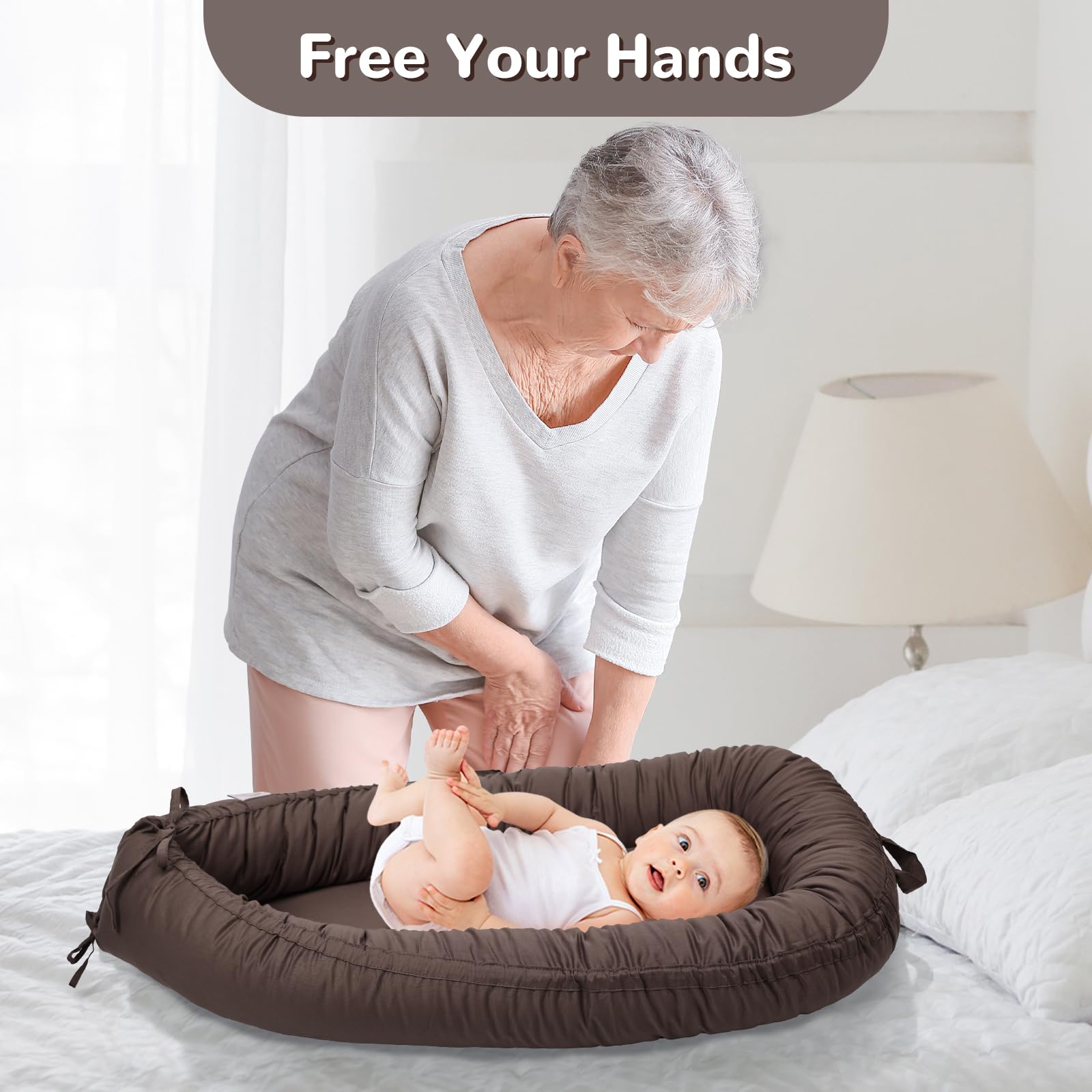 EAQ Baby Lounger - 100% Cotton Portable Infant Nest | Breathable & Soft Baby Bassinet for Co-Sleeping, Nursery, Travel | Safe Newborn Lounger Pillow for Snuggling, Playtime & On-the-Go Comfort | Perfect for Home, Daycare & Family Trips