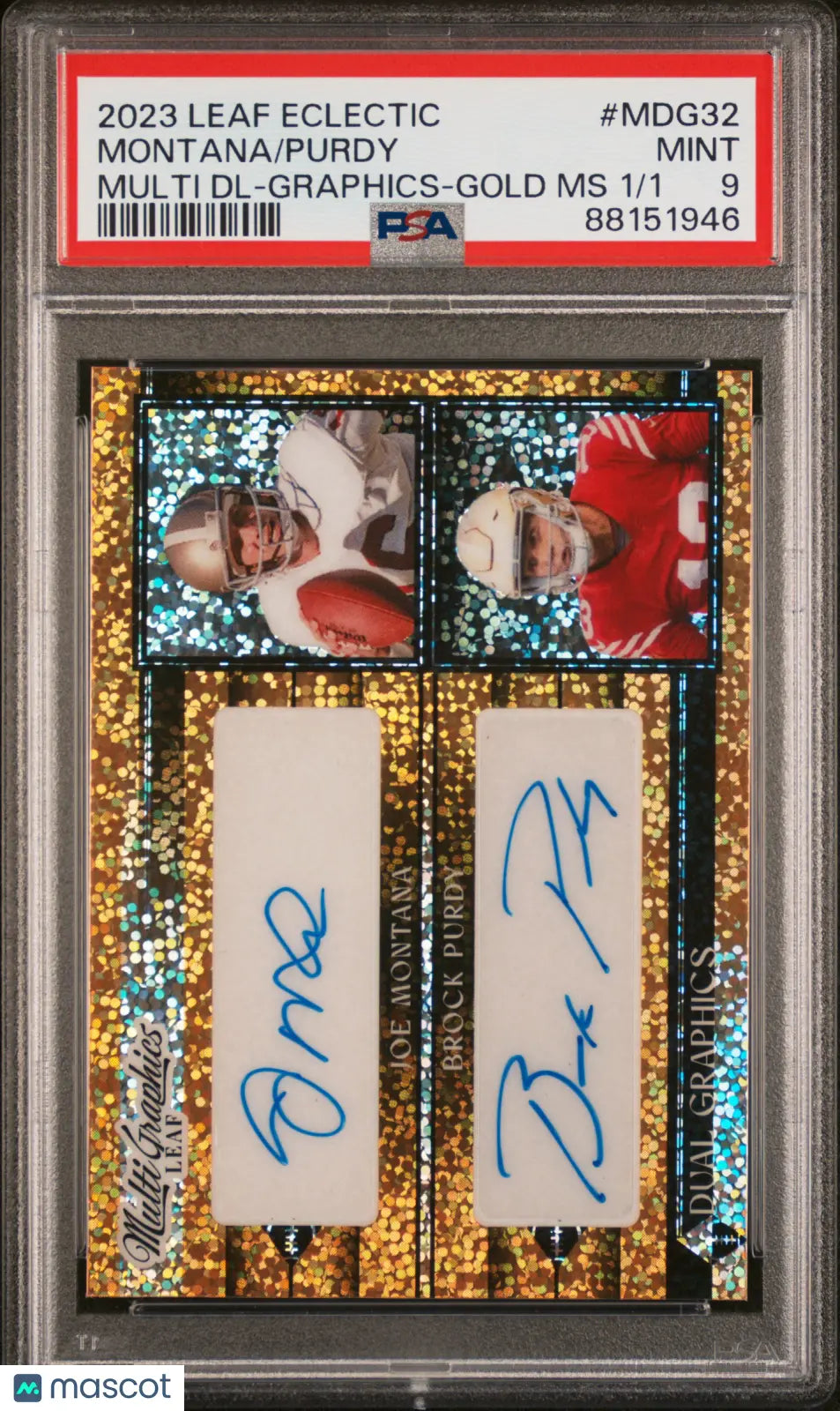 2023 Leaf Eclectic Multi Dual Graphics Autos Gold Purdy Montana PSA 9 1/1 - Rare Football Trading Card for Collectors & Sports Memorabilia Enthusiasts - Perfect for Display, Investment & Gifting