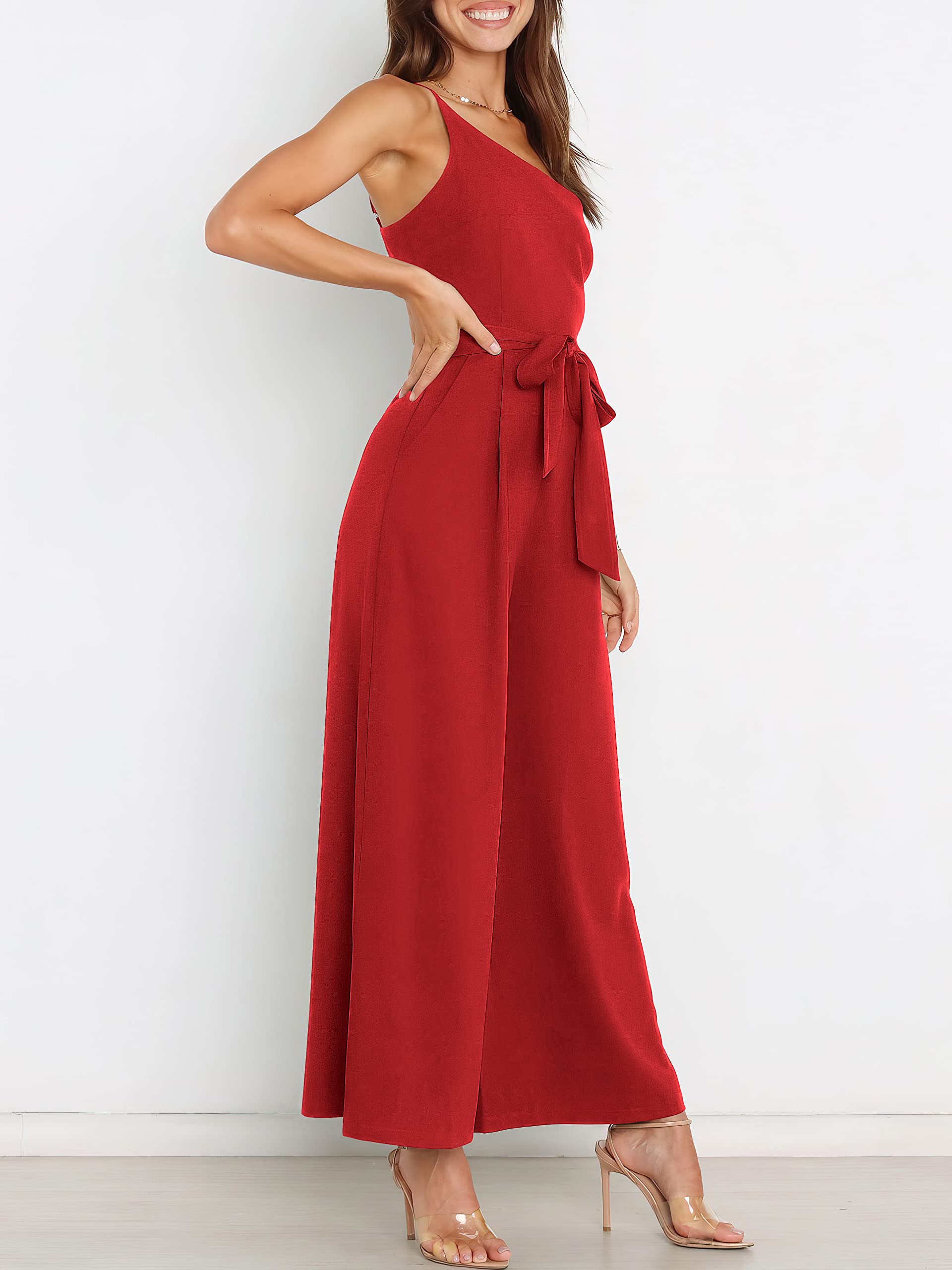 ANRABESS Women's One Shoulder Sleeveless Jumpsuit - Summer Wide Leg Romper with Belt | Trendy Casual Outfit for Beach, Party & Vacation 2025