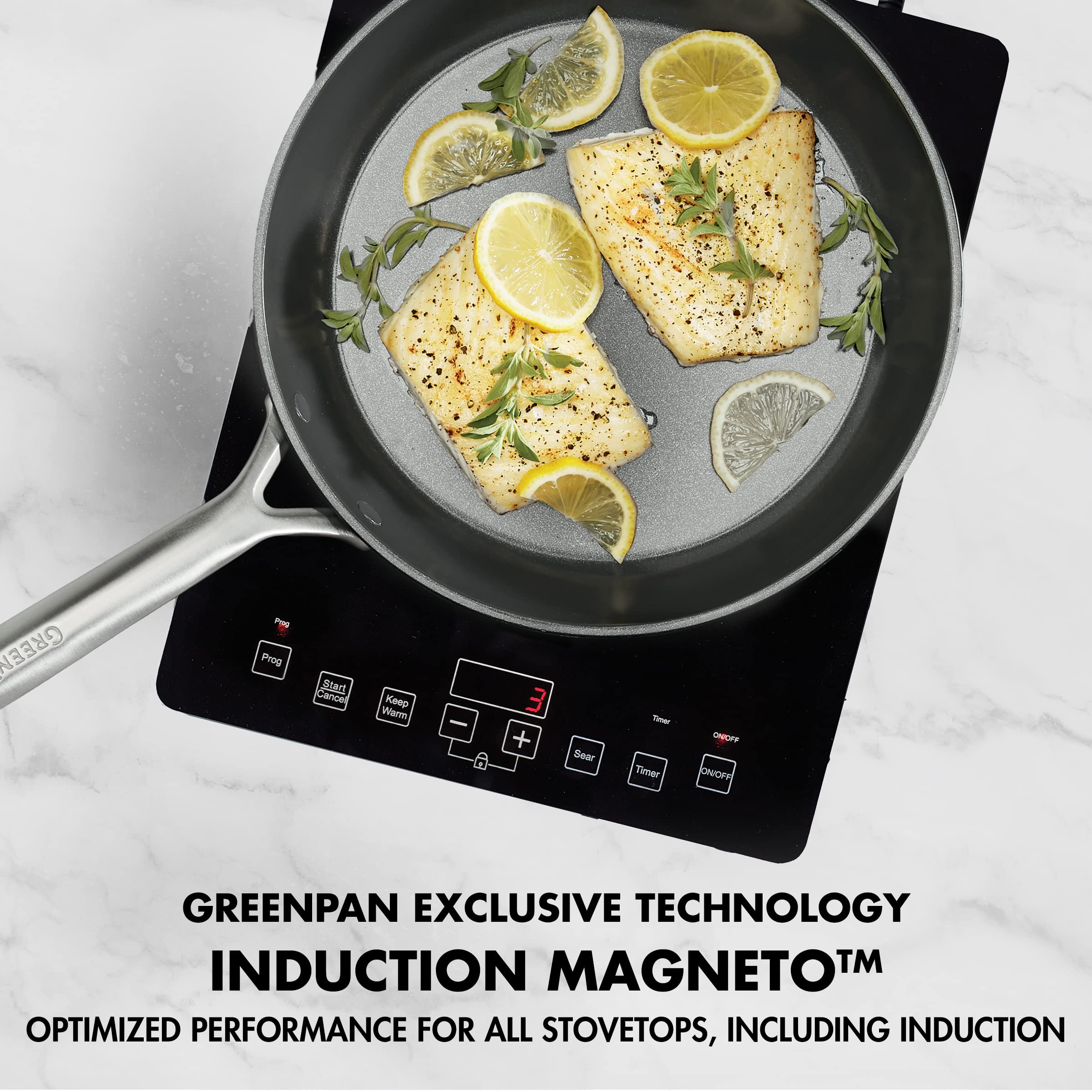 GreenPan GP5 Hard Anodized Healthy Ceramic Nonstick 9.5” & 11” Frying Pan Set - PFAS-Free, Induction Compatible, Oven Safe to 600°F - Scratch Resistant, Stay-Flat Surface for Even Cooking - Perfect for Sautéing, Frying & Baking in Modern Kitchens