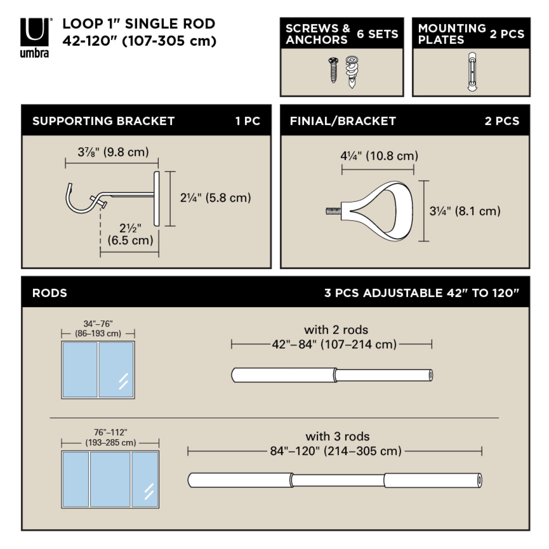 Loop 1 Adjustable Curtain Rod - Heavy Duty Stainless Steel Tension Rod for Windows, Doors & Room Dividers - Perfect for Home, Office & Dorm Decor