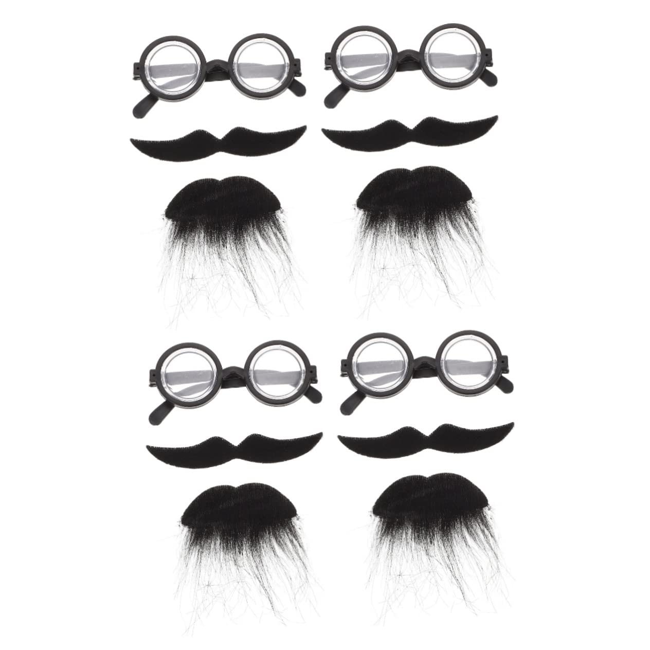 FOMIYES 4 Sets Halloween Fake Beard & Mustache Kit - Black Cosplay Beard, Mustache & Glasses Set for Halloween Costume, Roleplay, Party Decor & Dress Up