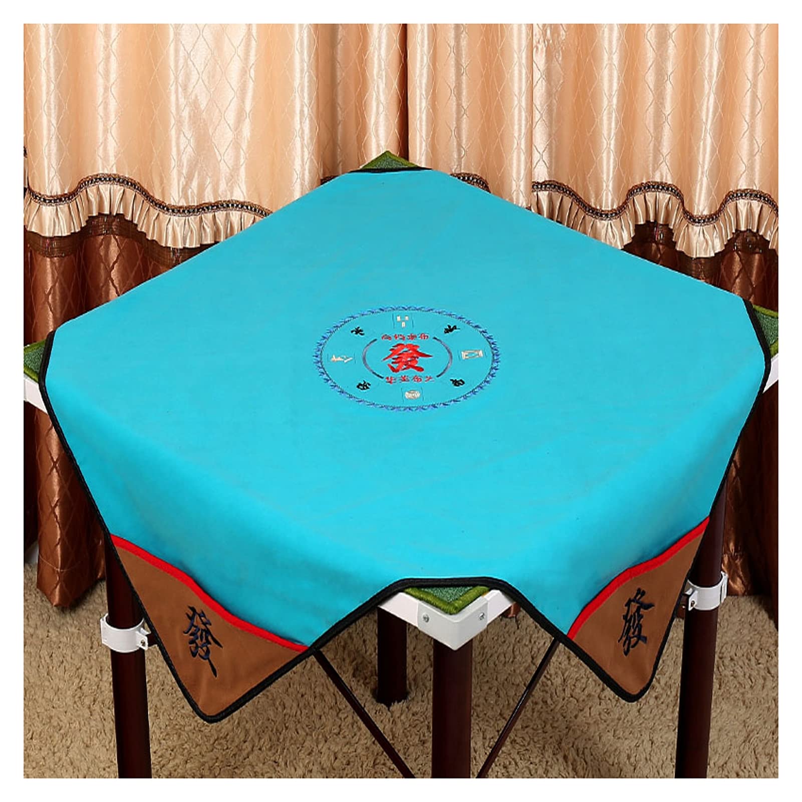 Non-Slip Mahjong Mat - 100x100cm Cyan Table Cover for Poker, Card Games, Board Games & Tile Games - Noise Reducing Table Protector for Game Nights & Family Gatherings