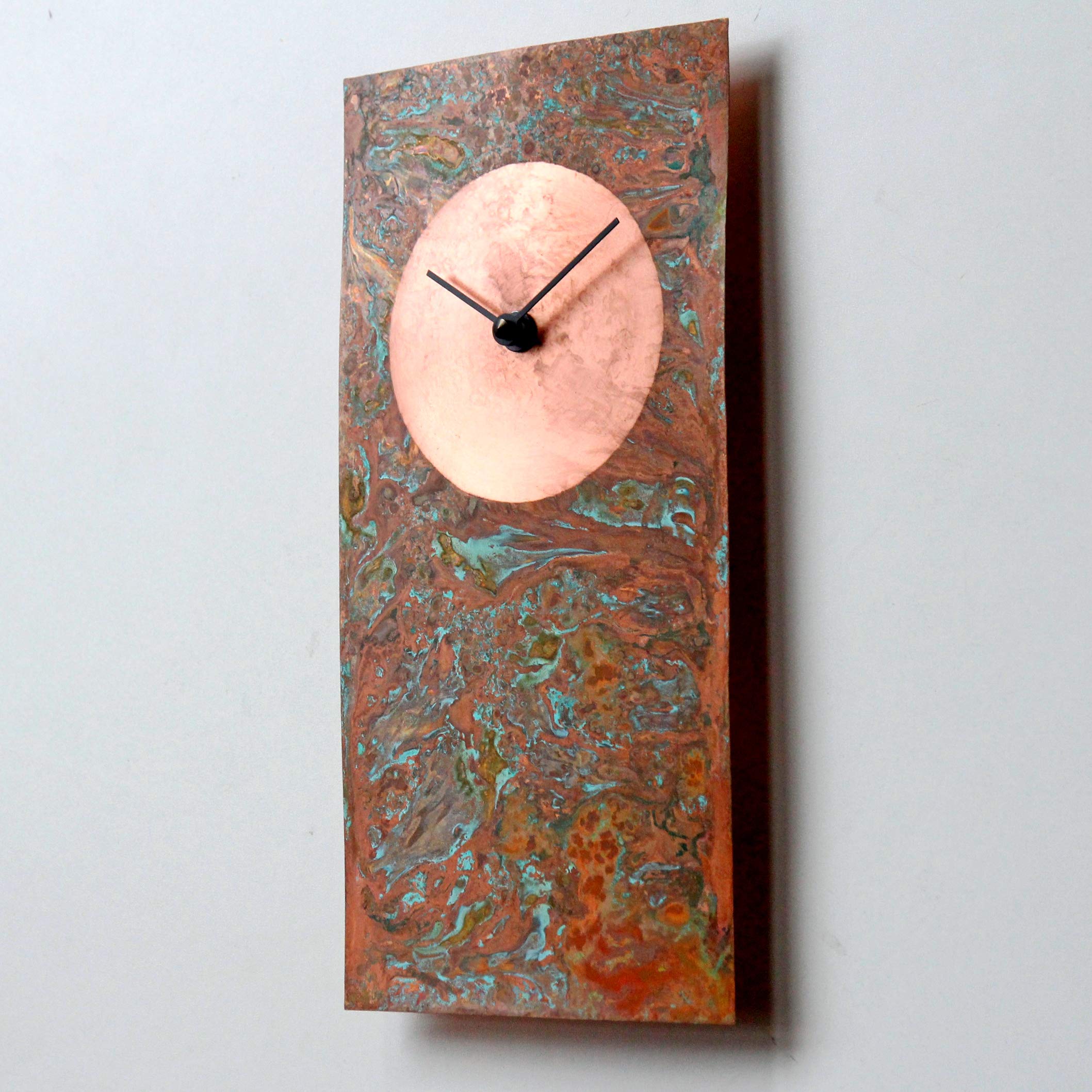 16-Inch Large Copper Wall Clock - Silent Non-Ticking Rectangular Rustic Farmhouse Decor | Handmade Native American Southwest Style | Perfect for Kitchen, Living Room & 7th Wedding Anniversary Gifts