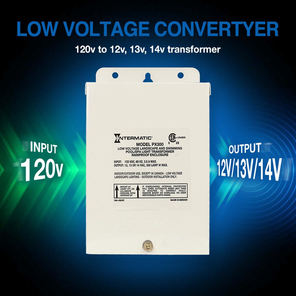Intermatic PX300 300W Pool Light Transformer 12V/13V/14V - Waterproof Power Supply for Pool Lights, Spa Lights & Landscape Lighting - Circuit Protection Safety - Stainless Steel Beige - Perfect for Backyard, Garden & Outdoor Lighting Projects