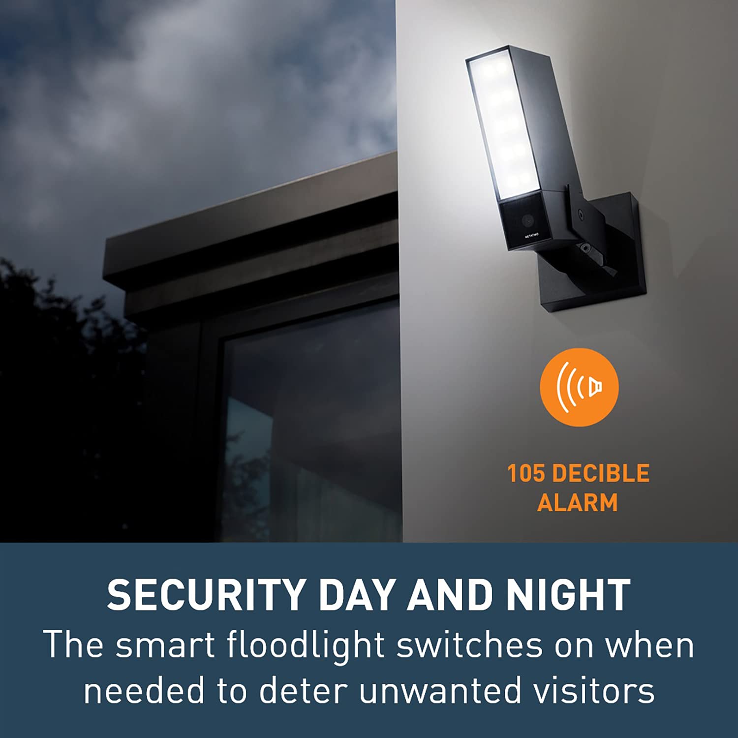 Netatmo Outdoor Security Camera - Wireless Smart WiFi Camera with 105dB Alarm, Built-in Floodlight & Motion Detection | NOCSUS Certified | Ideal for Home, Garage & Backyard Surveillance