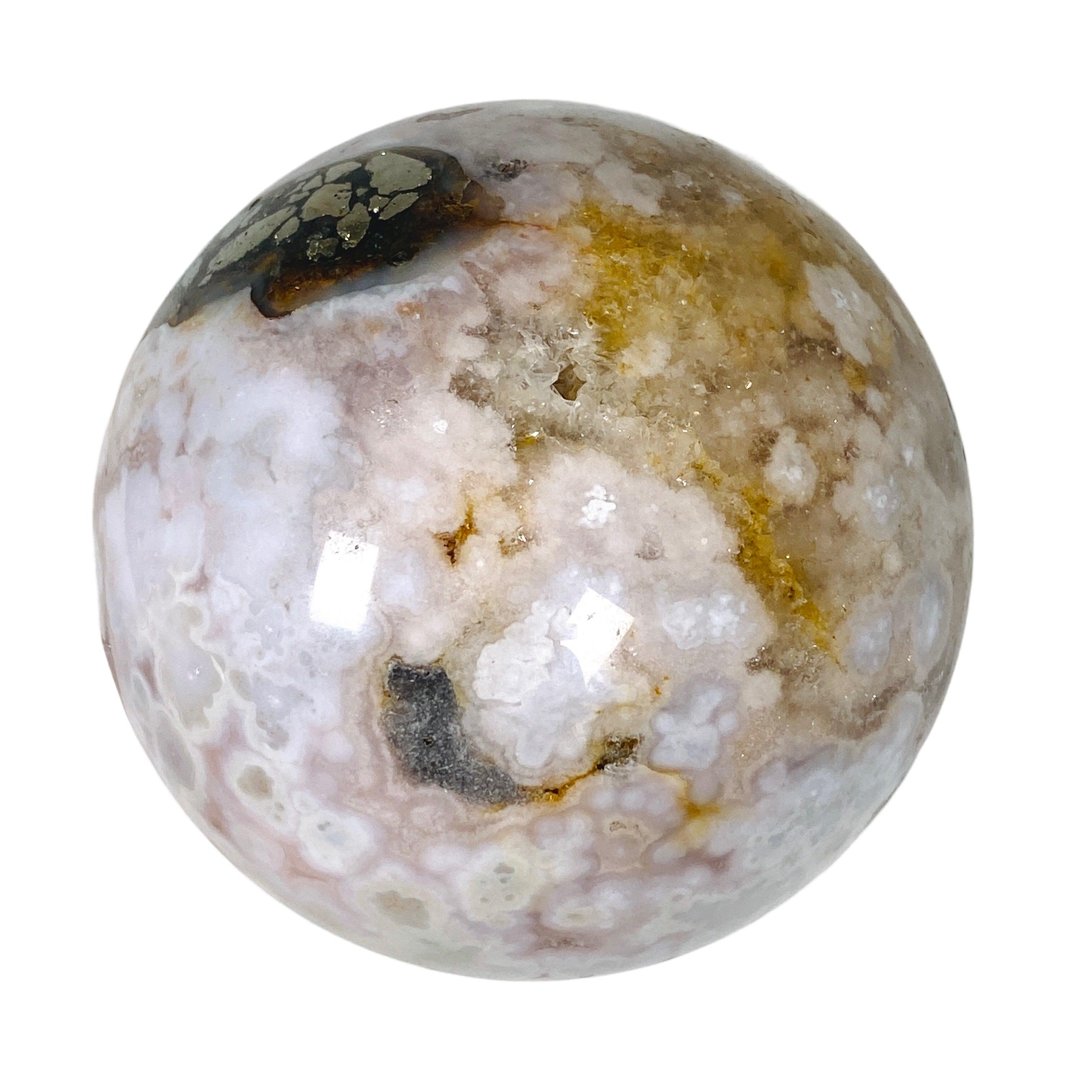 Natural Pink Flower Agate with Pyrite Sphere - Healing Crystal for Meditation, Reiki, and Home Decor - PFAS 03