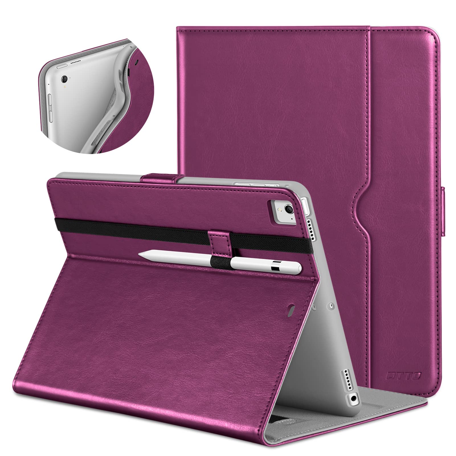Premium Leather Folio Stand Case with Apple Pencil Holder for iPad 9.7 Inch 5th/6th Gen (2018/2017) & iPad Pro 9.7/Air 2/Air - Purple | Slim Protective Cover for Work, School & Travel