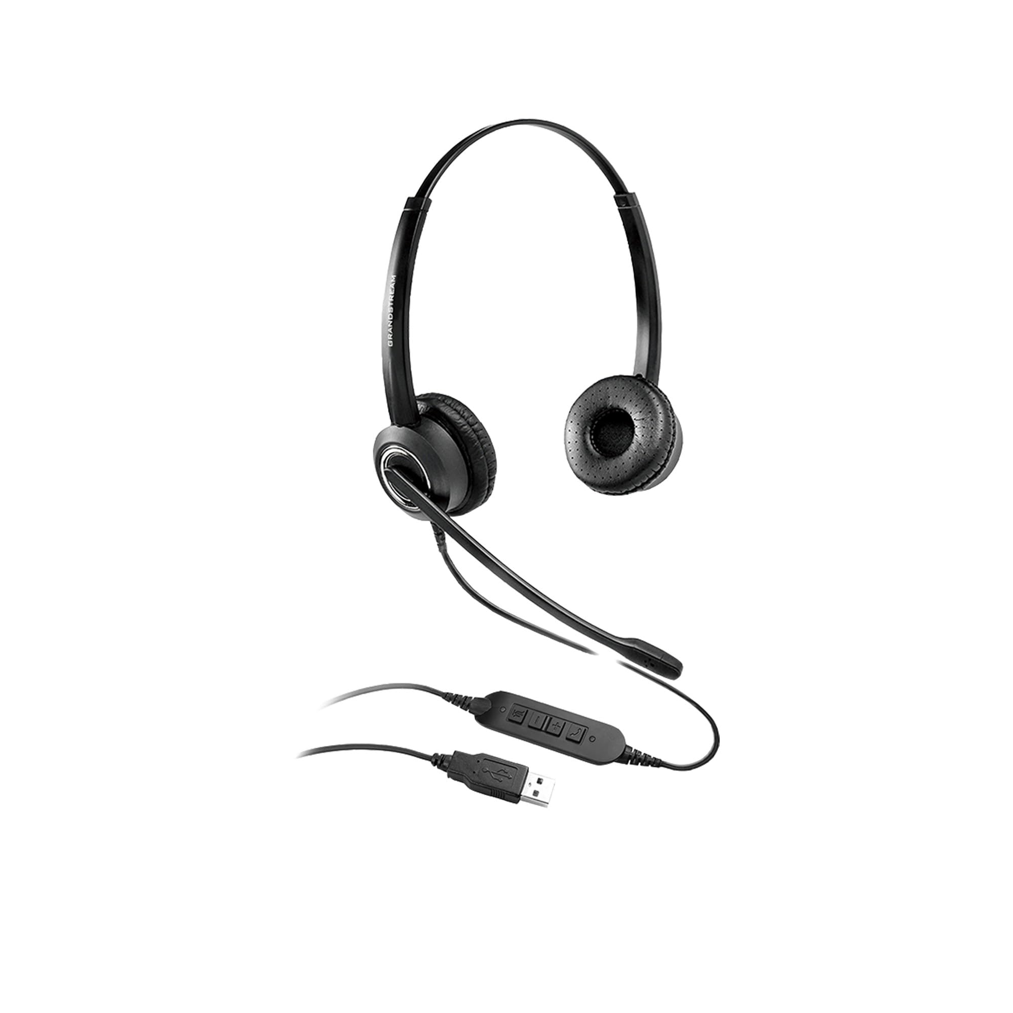 Grandstream GUV3000 Professional USB Wired Headset with Noise Cancelling Mic - Stereo Over-Ear Headphones for Office, Call Center & Remote Work - 150 Ohm, 6.56ft Cable, 100Hz-7kHz Frequency Response
