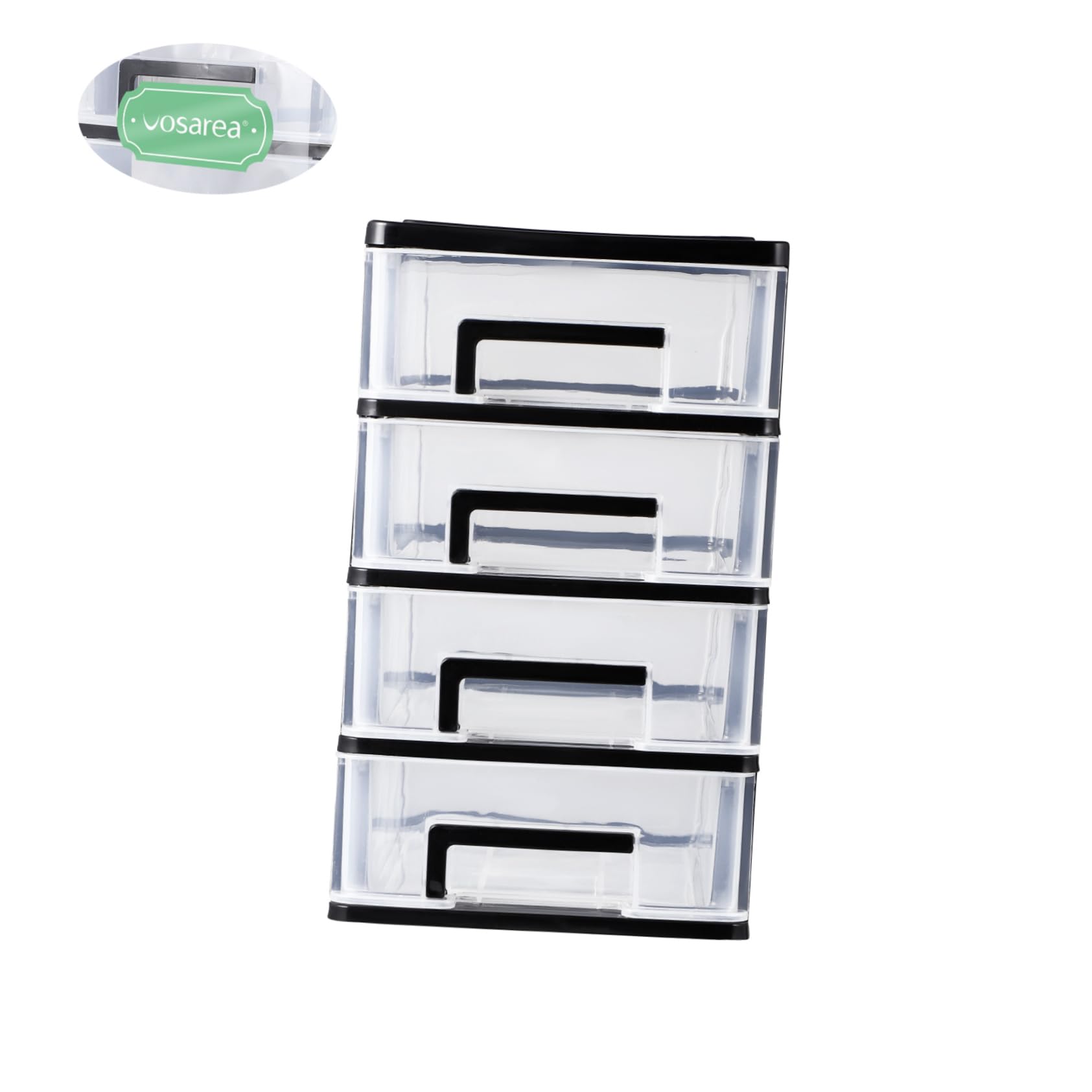 BESPORTBLE 4-Layer Stackable Plastic Storage Drawer Organizer - Black & Transparent Small Desktop Cabinet for Office Supplies, Makeup, Crafts | Compact Drawer Storage Solution for Home, Office & Dorm Organization