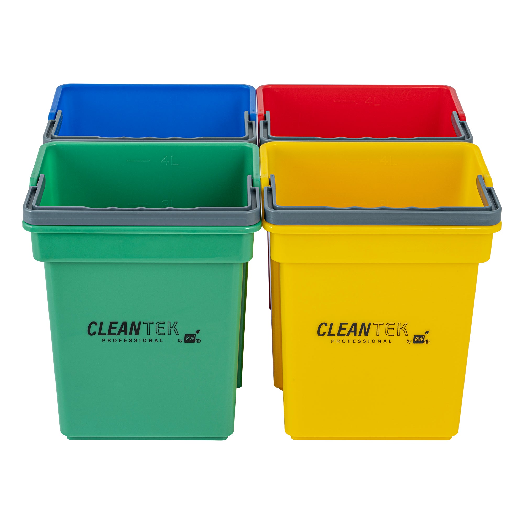 4-Piece Color-Coded Cleaning Bucket Set (Green, Blue, Red, Yellow) - 4 Qt Capacity - Perfect for Home, Office & Commercial Cleaning Organization