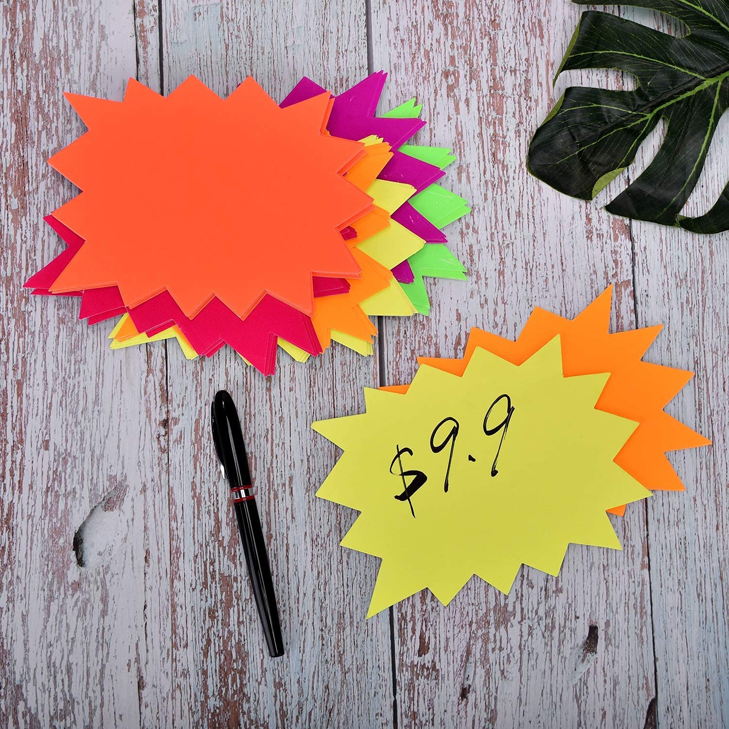 Neon Star Cutouts - 60pcs Fluorescent Signs for Yard Sales & Retail Decor