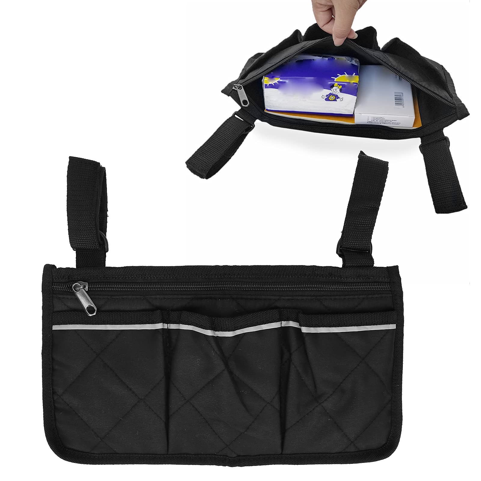 Multifunctional Wheelchair Side Bag - Oxford Fabric Storage Pouch for Armrest & Chair Organization (Black) - Perfect for Daily Use & Travel