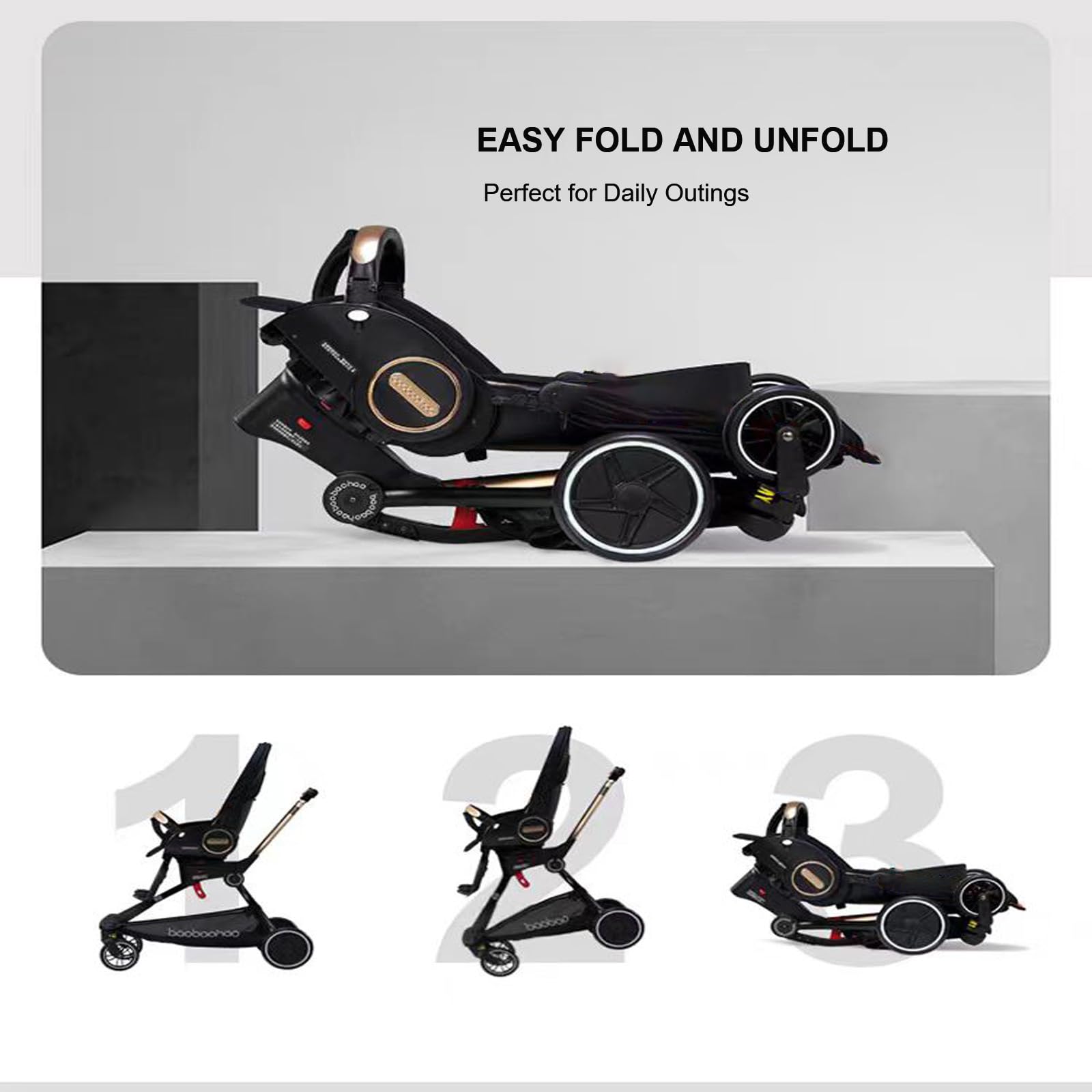 Lightweight Baby Stroller with 360° Rotating Wheels & Adjustable Canopy - Foldable Travel Stroller for Newborns & Toddlers | All-Terrain Wheels, Storage Basket & Peekaboo Window | Perfect for Park Walks, Shopping & Family Outings (Black)