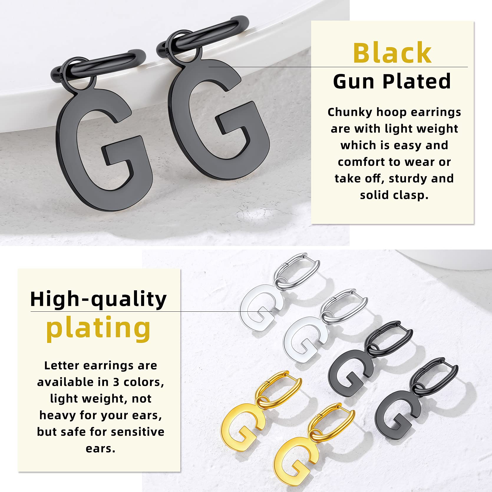 GoldChic Women's Stainless Steel Initial Letter Hoop Drop Earrings - U-Shape Alphabet Statement Jewelry for Everyday Wear & Gift Giving | Perfect for Birthdays, Anniversaries, and Special Occasions