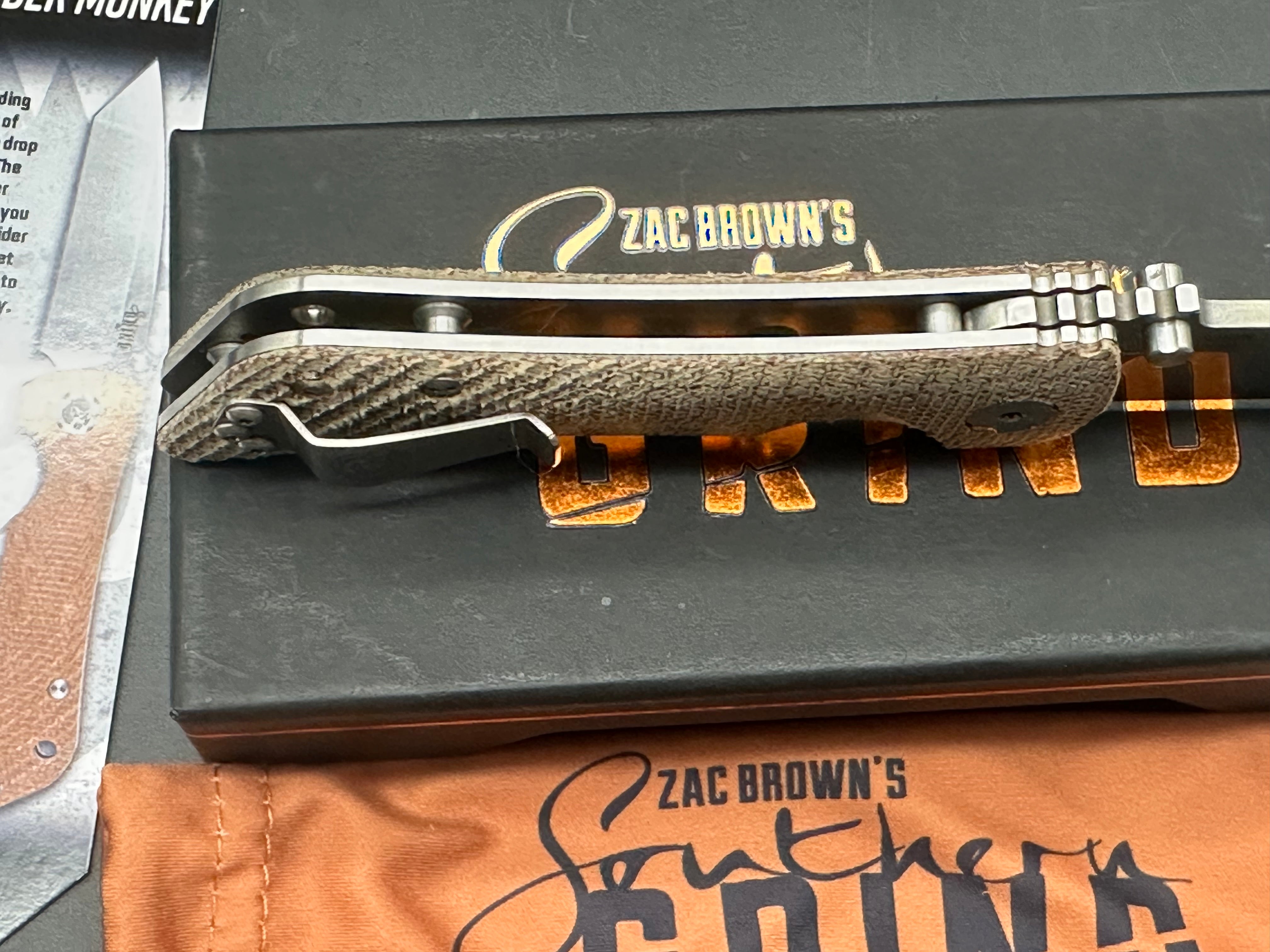 Southern Grind Spider Monkey Folding Knife - Micarta Handle, Brown Stonewash Blade (3.4