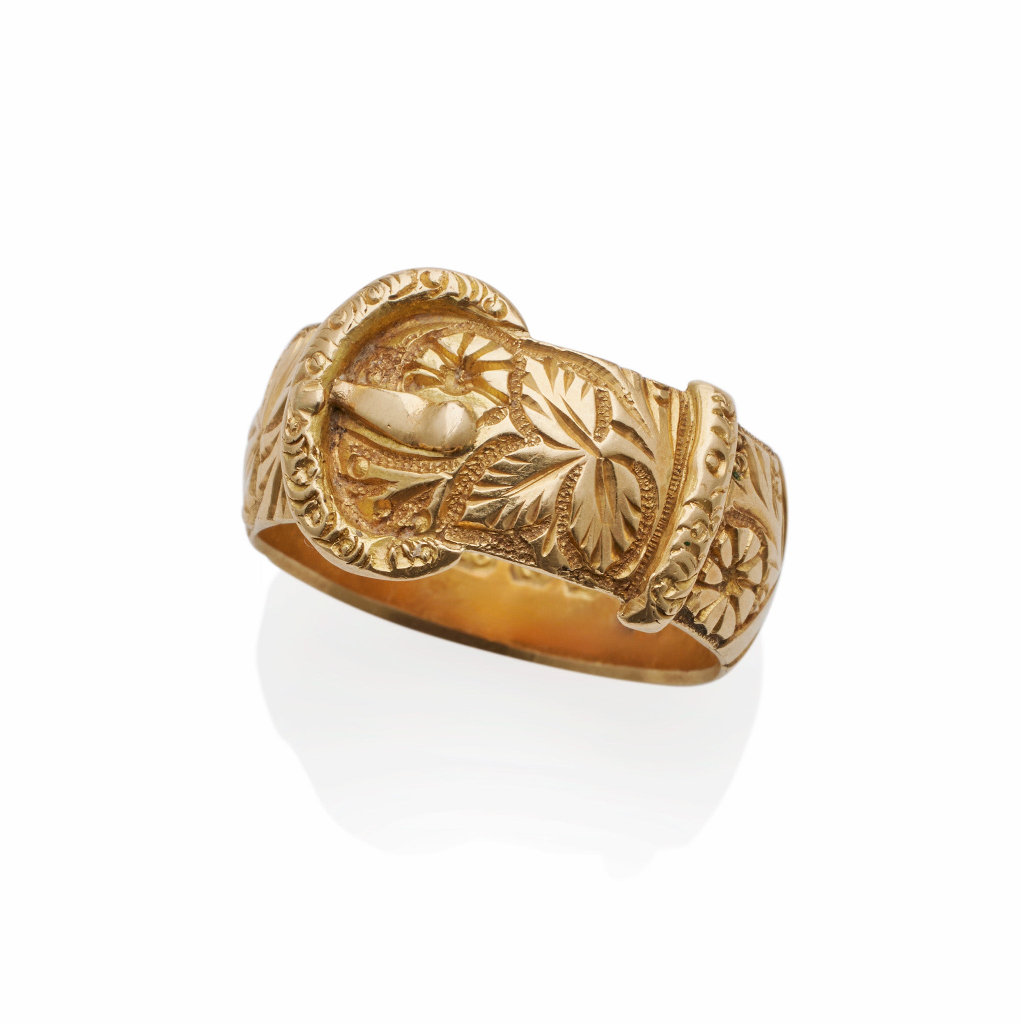 Antique English 18K Gold Buckle Ring - Vintage Jewelry for Women, Elegant Statement Piece for Weddings, Parties & Special Occasions