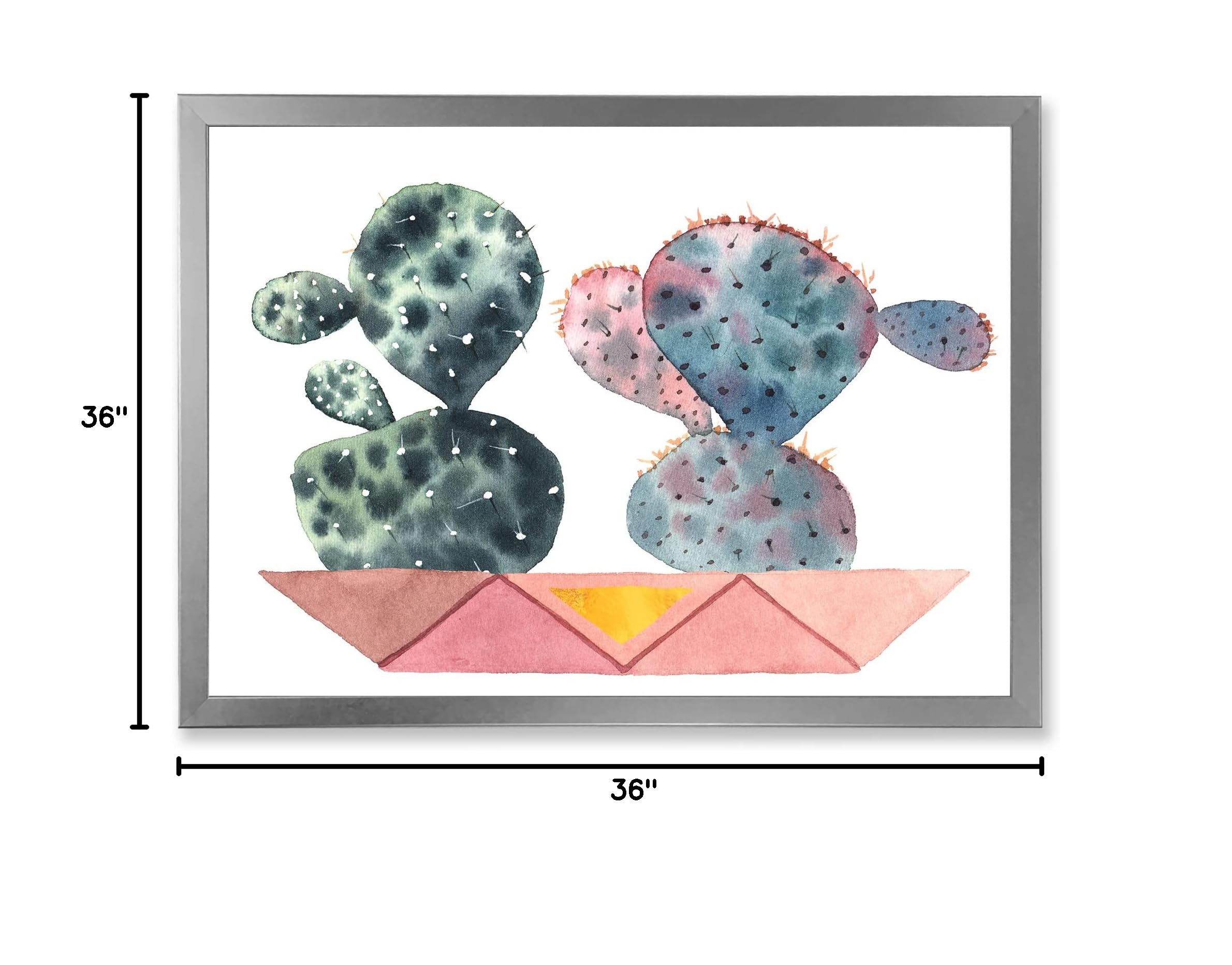 DesignQ Cactus Duo in Pink Geometric Pots - Modern Framed Wall Art for Home & Office Decor - Perfect for Living Room, Bedroom, or Workspace Aesthetic