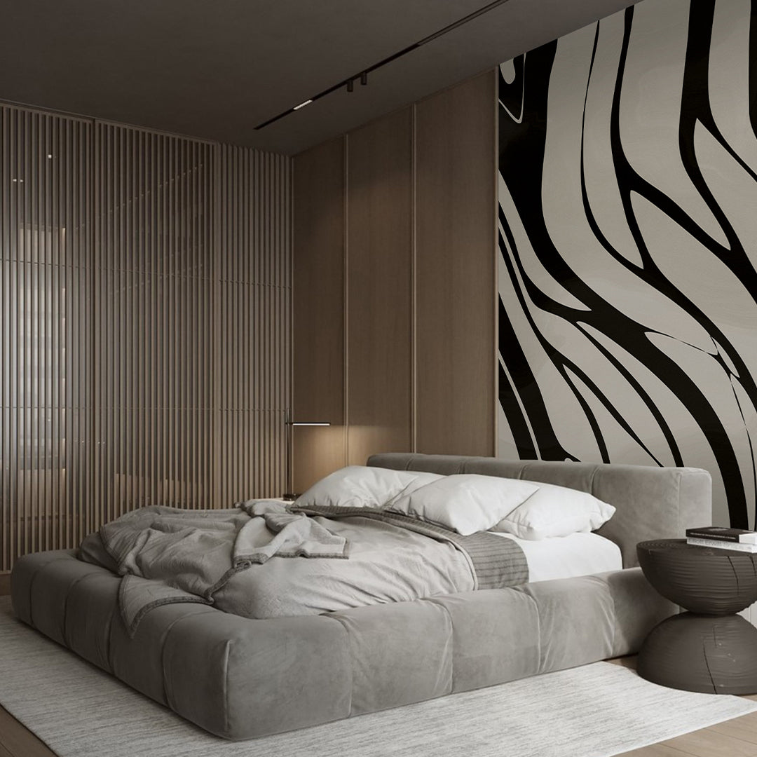Beige & Black Water Ripples Wall Mural AM012 - Modern Abstract Water Wave Wallpaper for Living Room, Bedroom & Office Decor