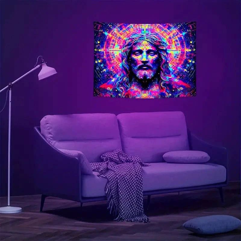 Retro Aesthetic UV Glow Tapestry Wall Art Decor - Psychedelic Blacklight Poster for Bedroom, Dorm, Living Room & Party Decorations