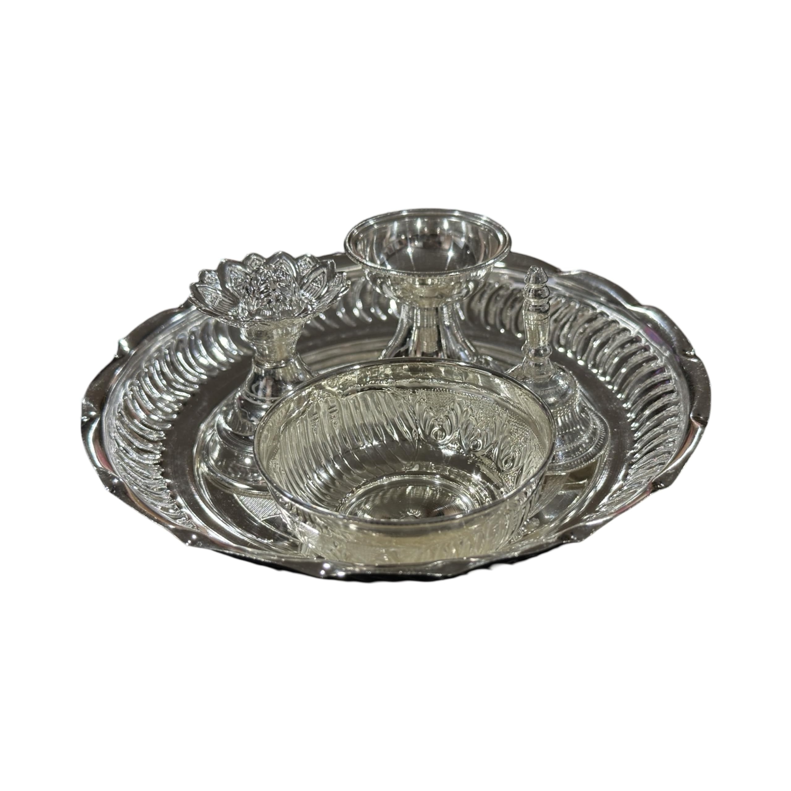 925 Sterling Silver Certified Puja Set - 6.0 Inch Hallmarked Hindu Prayer Kit with Diya, Bell & Spoon | Perfect for Home Worship, Temple Offerings & Spiritual Ceremonies