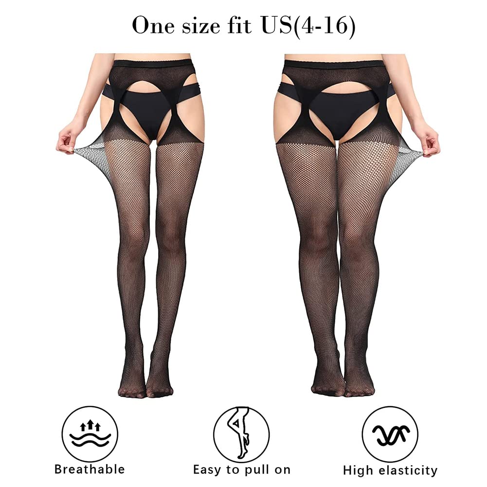 Sexy Women's Fishnet Stockings - High Waist Tights with Suspenders | Perfect for Halloween, Cosplay & Lingerie Outfits
