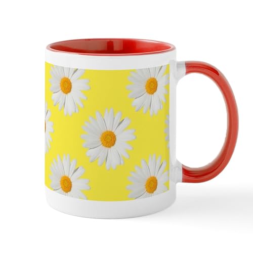White/Red Inside - Daisy Flower Pattern Yellow Mug