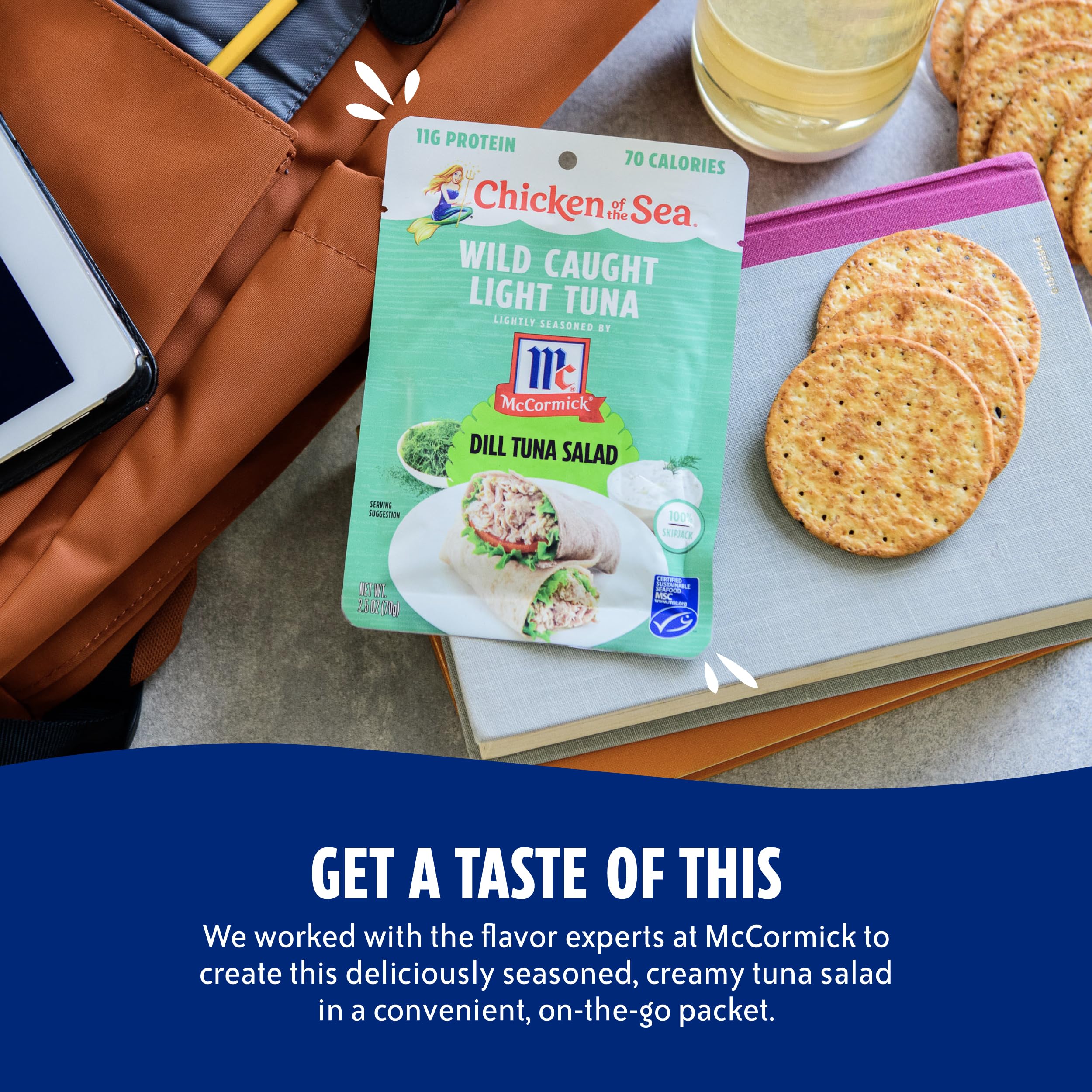 Wild Caught Light Tuna Packets - Chicken of the Sea, 2.5oz (12 Pack) | Lightly Seasoned Dill Tuna Salad | Perfect for Sandwiches, Salads & Healthy Snacks On-The-Go