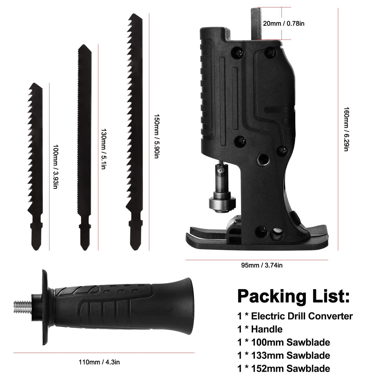 Kavolet Electric Drill Reciprocating Saw Attachment - 3 Saw Blades, Portable Cordless Drill Adapter for Wood, Metal & PVC Cutting - DIY Home Improvement & Construction Tool for Woodworking, Plumbing & Renovation Projects