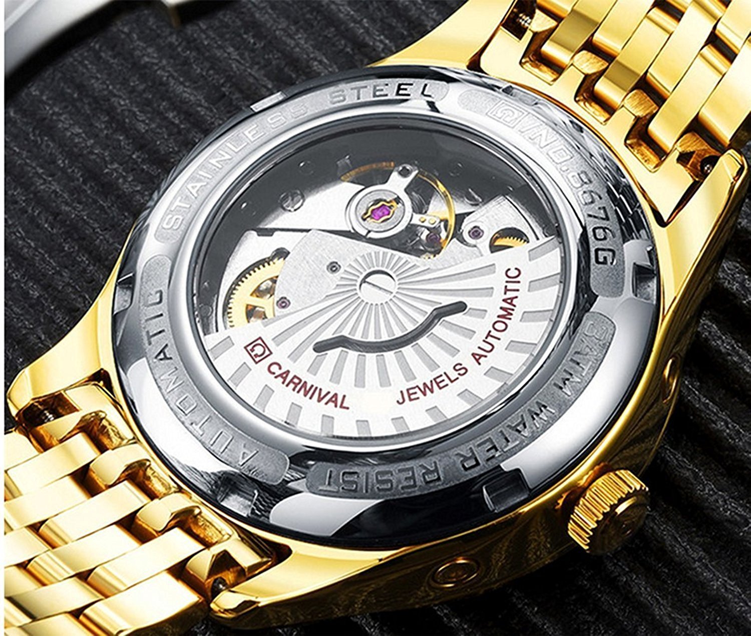 Men's Automatic Mechanical Watch with Calendar - Gold Stainless Steel, Diamond Accents, Waterproof (50M) | Perfect for Formal Events, Business Meetings & Luxury Gifts