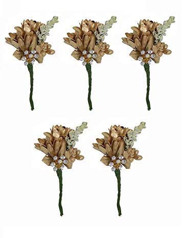 Leysin Set of 5 Golden Flower Hair Pins for Women & Girls - 15g Juda Bun Decoration Accessories | Perfect for Weddings, Parties & Special Occasions