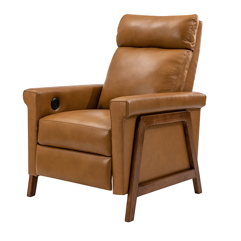 Premium Genuine Leather Power Recliner with Solid Wood Frame - Electric Massage Chair for Living Room, Home Theater & Office - Comfortable Modern Reclining Sofa with USB Charger