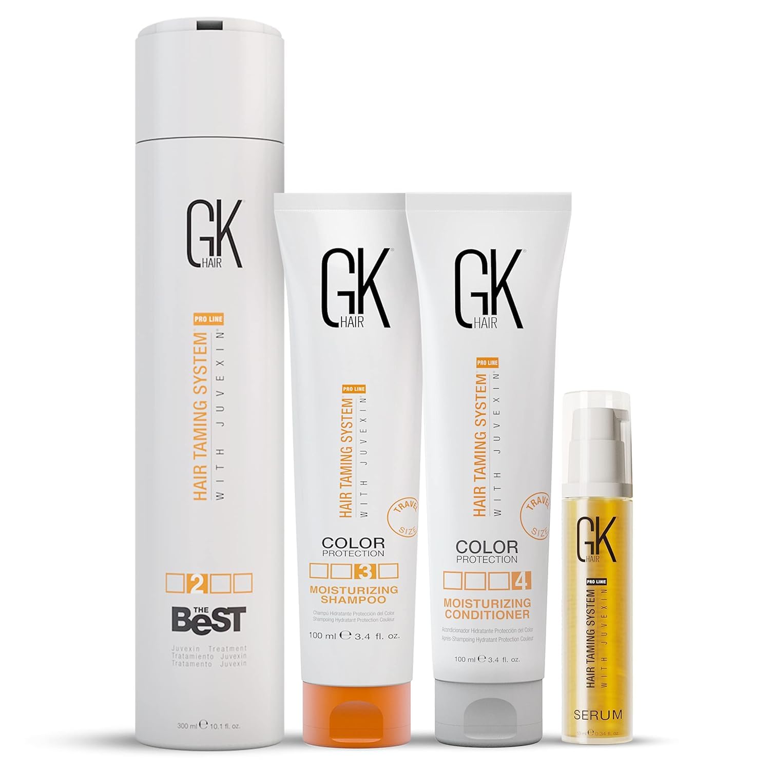 GK HAIR Global Keratin Professional Hair Treatment Set (300ml/10.1 Fl Oz) with Organic Argan Oil Serum (10ml) & Moisturizing Shampoo & Conditioner (100ml) - Salon-Quality Hair Care for Dry, Damaged & Frizzy Hair at Home