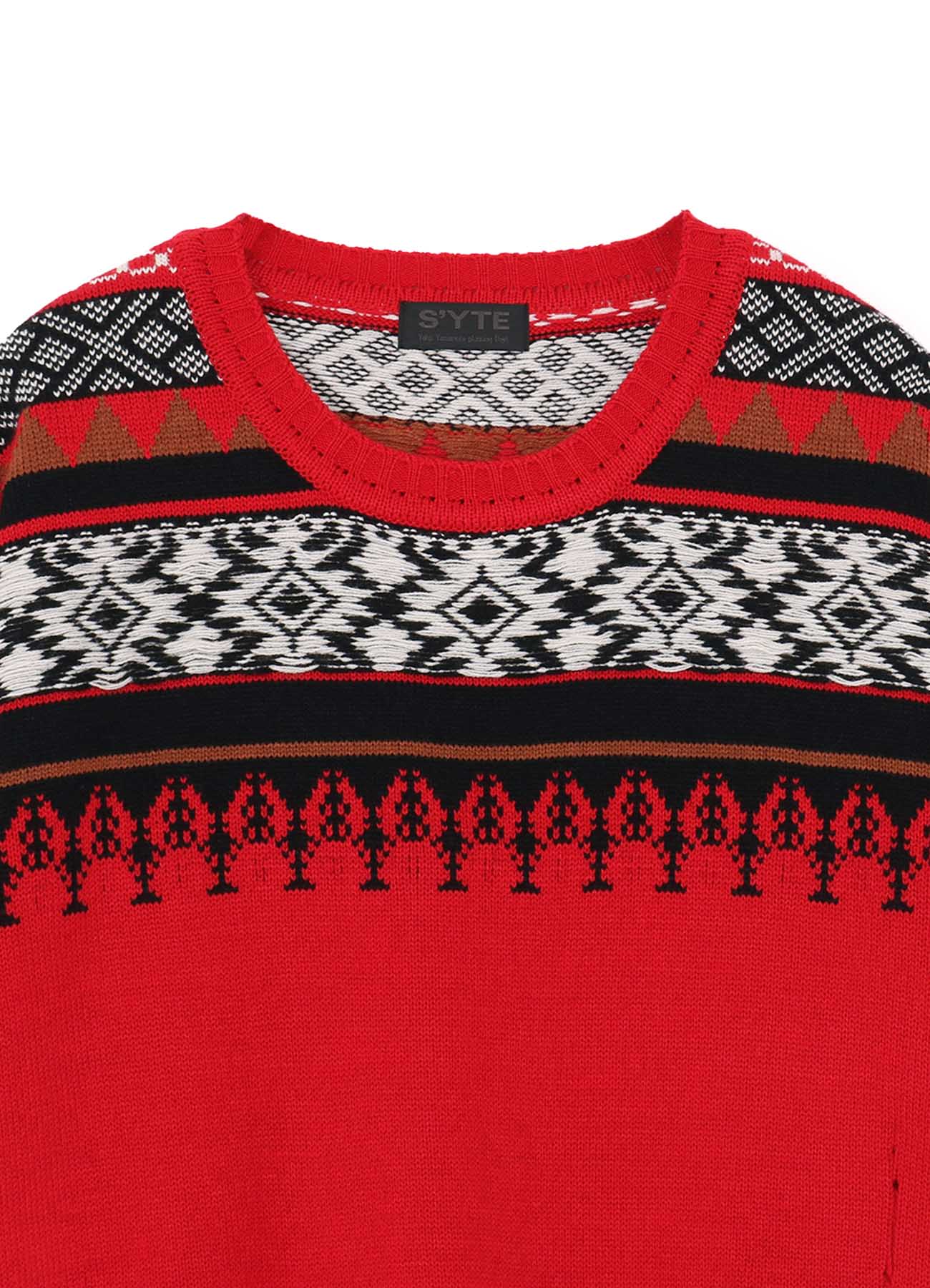 Bulky Wool Nordic Pattern Damaged Round Neck Knit Sweater - Cozy Winter Pullover for Women, Perfect for Casual Outfits & Holiday Gatherings