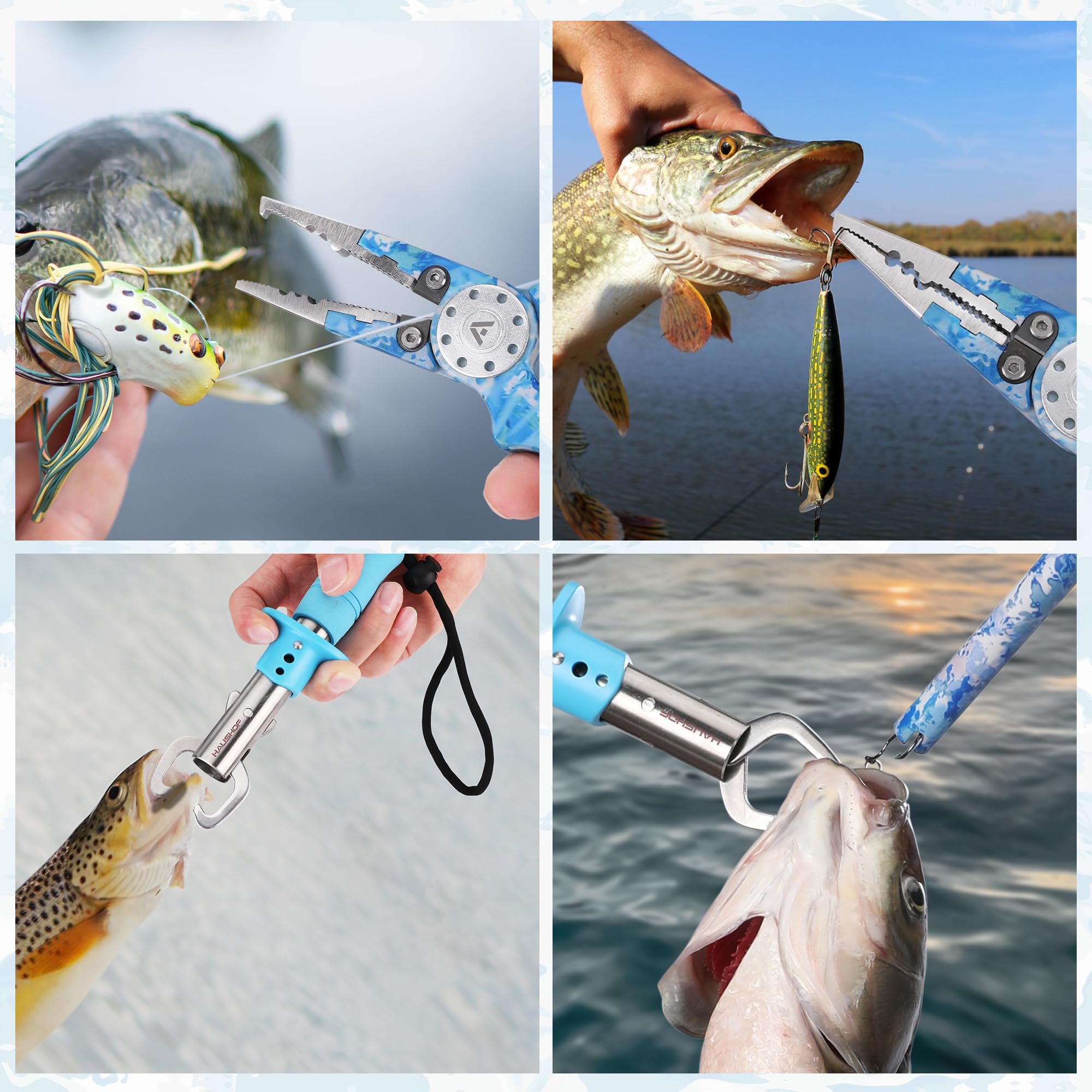 HAUSHOF 3-Piece Camo Fishing Tool Kit - Fishing Pliers with Sheath, Fish Lip Gripper & Aluminum Hook Remover - Saltwater Resistant Fishing Gear for Fly Fishing, Bass, Trout - Perfect Gift for Men & Women Anglers (Great for Camping, Boating & Outdoor Adventures)