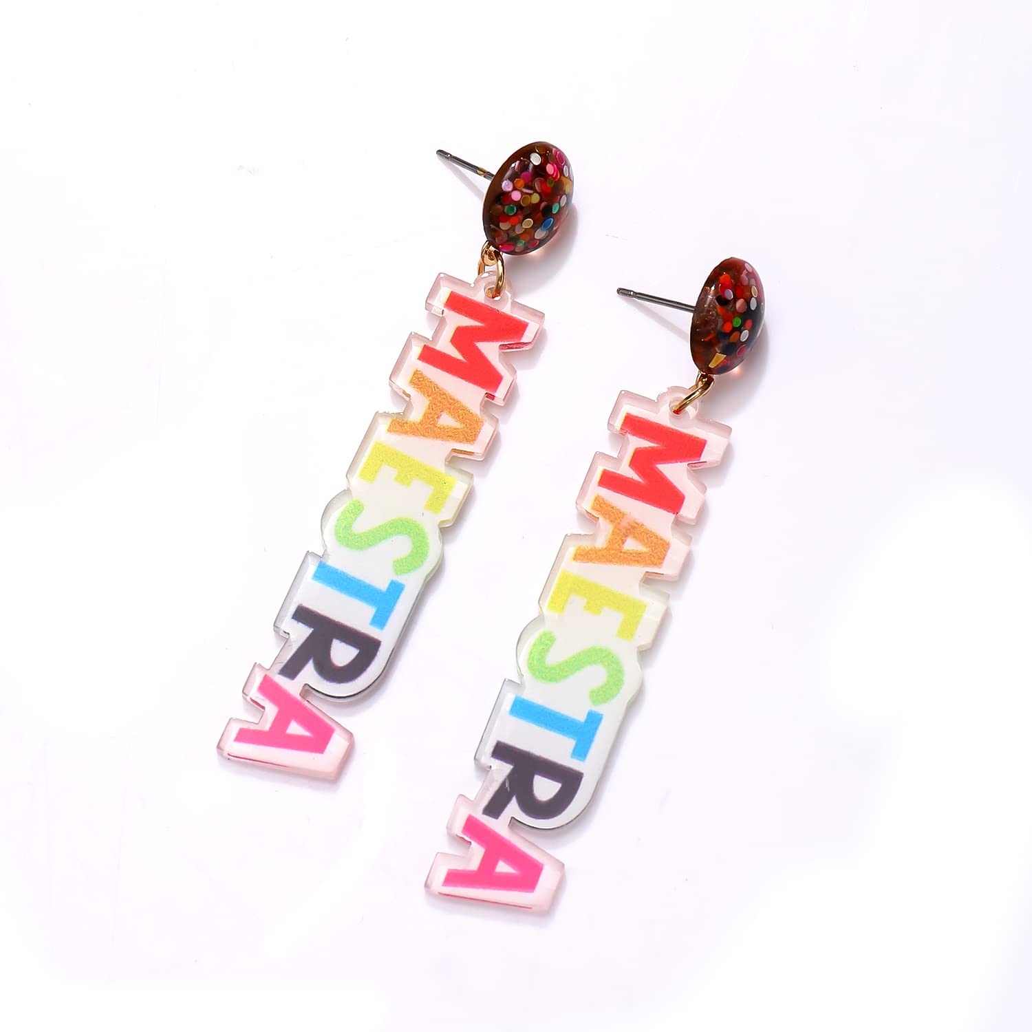 Funny Teacher Earrings for Women - Acrylic Apple & Books Drop Dangle Earrings - Math Teacher Jewelry - Colorful Creative Cute Gift for Teachers Appreciation Day & Back to School - Perfect for Classroom, School Events & Teacher Gifts
