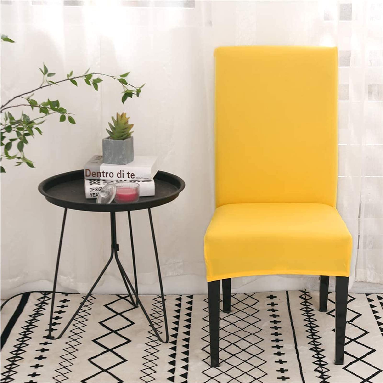 Chickwin 4 Pack Stretchable Washable Dining Chair Covers - Yellow Parsons Slipcovers for Kitchen & Dining Room Chairs, Set of 4 High Back Armless Chair Protectors | Perfect for Home, Restaurant, and Office Use