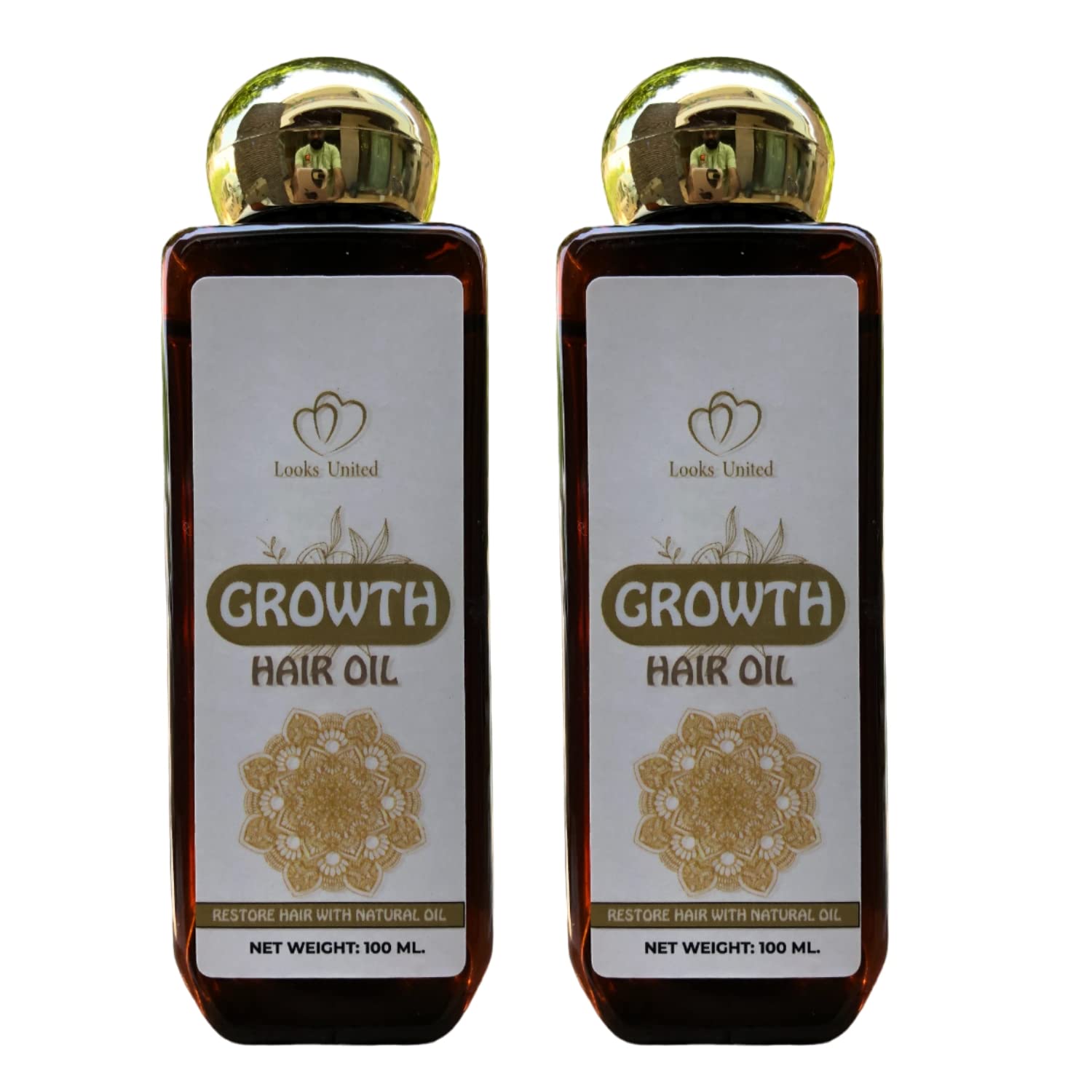 Looks United Hair Growth Oil with Bhringraj, Amla, Almond & Onion - 2 Pack (100ml Each) | Natural Hair Treatment for Thicker, Longer & Healthier Hair | Perfect for Daily Scalp Massage & Hair Care Routine