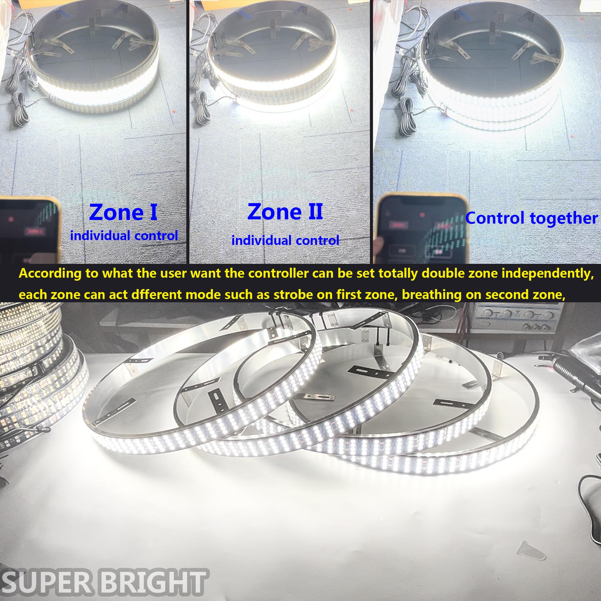 17in Quad Row White LED Wheel Ring Lights with App & RF Remote Control - 1248 LEDs, Waterproof IP68, Pure White Rim Lights for Trucks, Cars, SUVs, Pickups - Perfect for Off-Roading, Car Shows & Night Driving